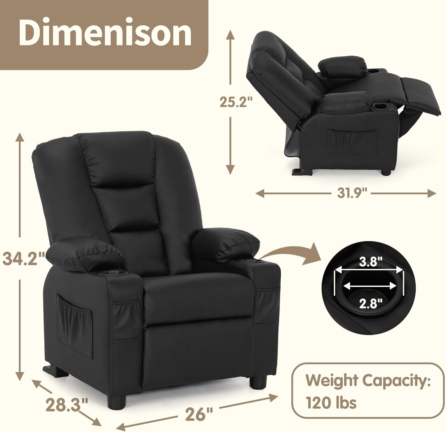 Big Kids Recliner for Ages 3+, Child Reclining Chair, Toddlers Recliner Sofa ...