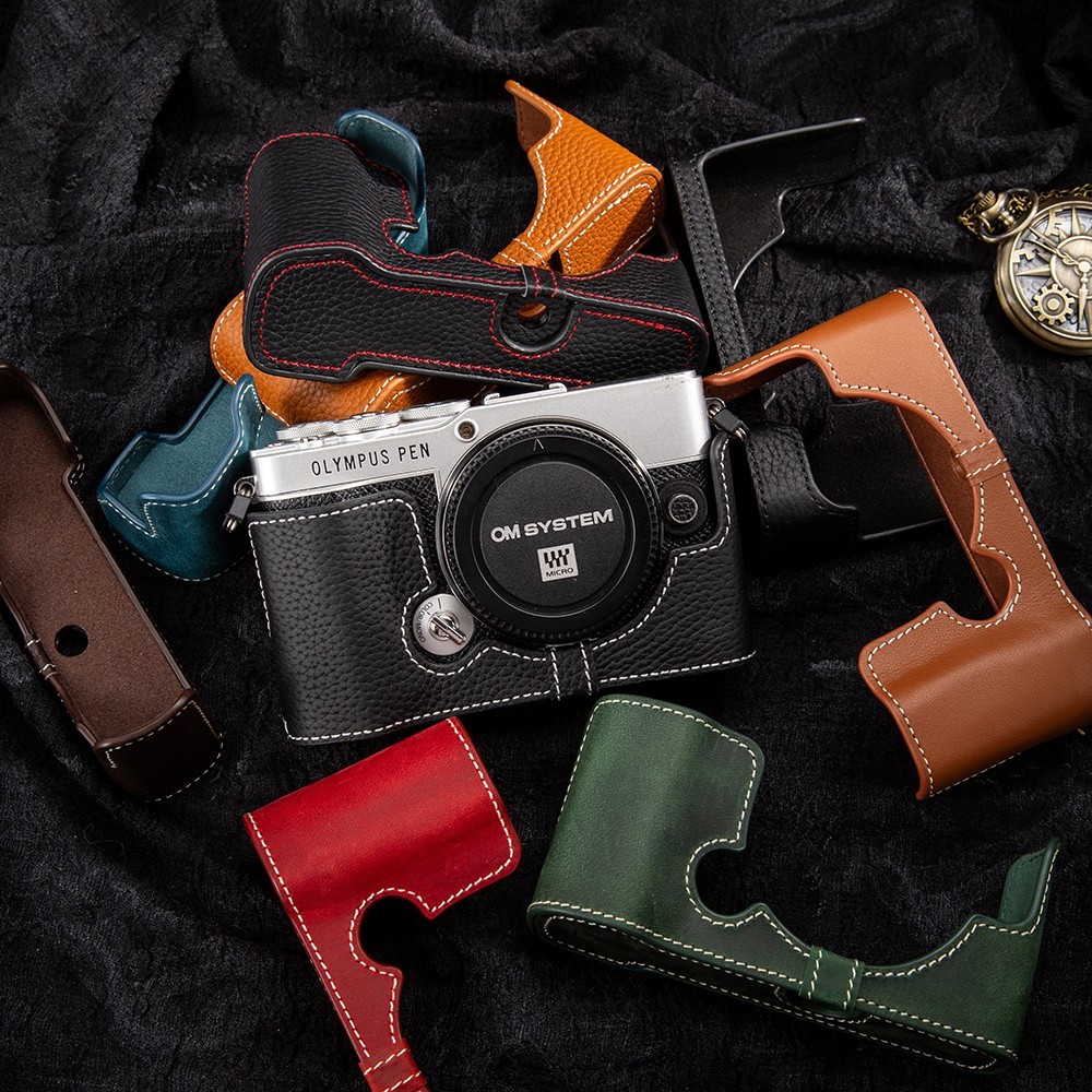For Olympus EP7 Handmade Real Cowhide Camera Half Case Bag Protection Covers