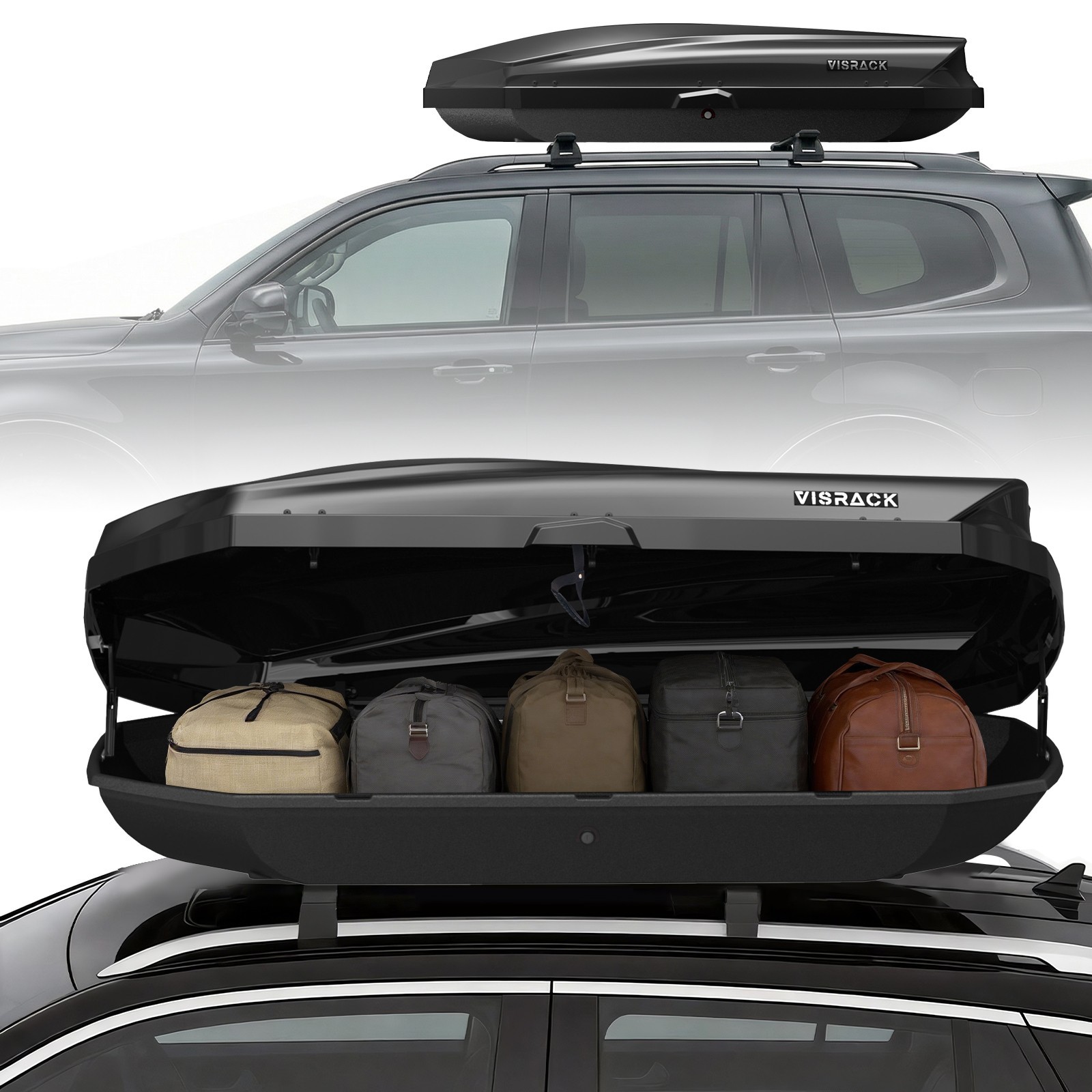 21 ft³ Heavy Duty ABS Vehicle Roof Top Storage Box Cargo Luggage Carrier 2 Locks