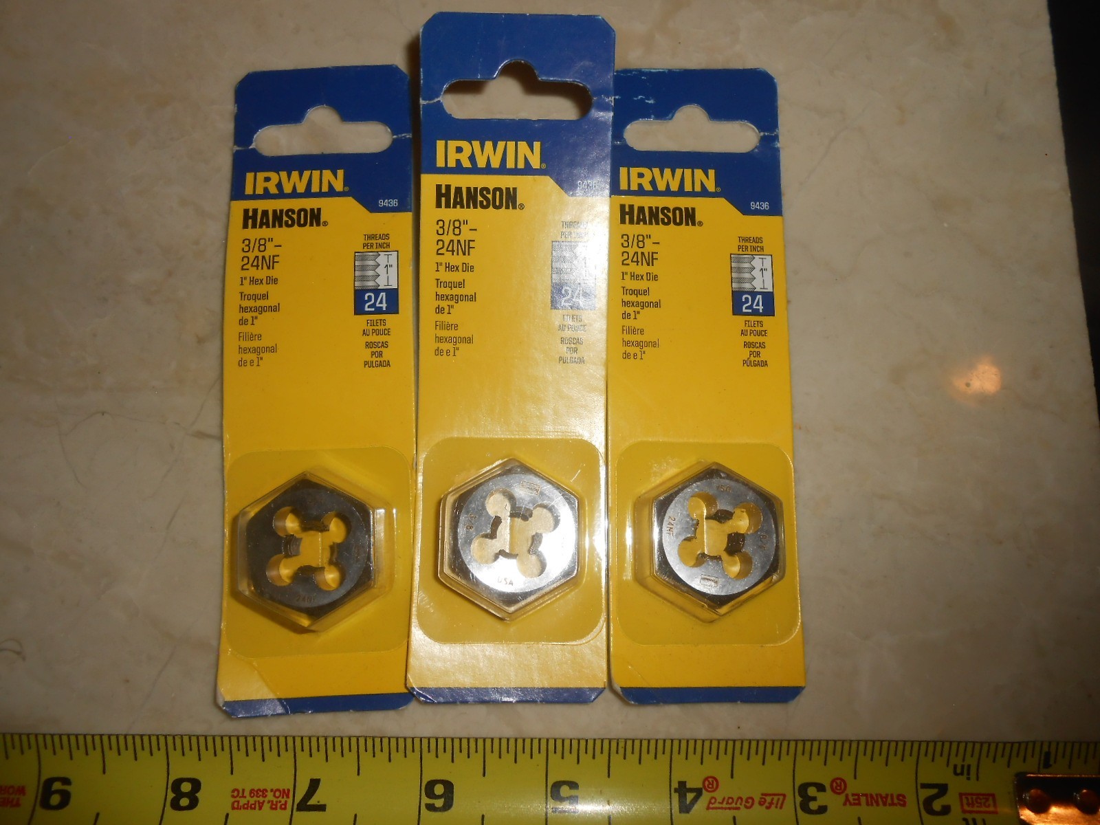 IRWIN Hanson 9436 DIE 3/8-24NF HEX  Packs of 3 or 6