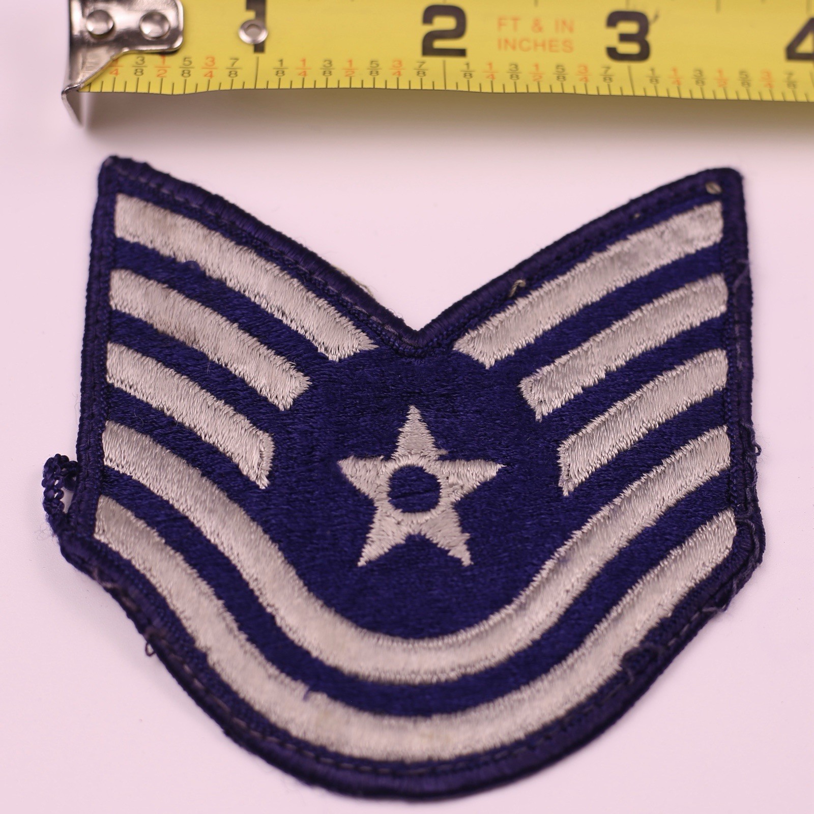 U.S. Military USAF Technical Sergeant Rank Insignia Patch E6 Blue Grey 4” Merrow