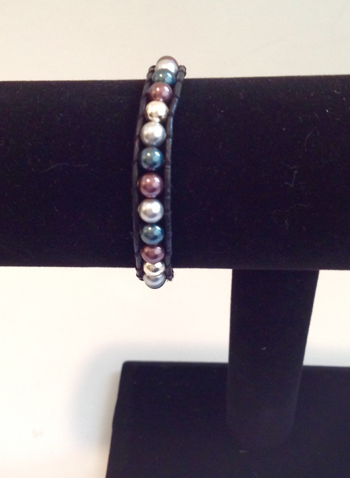 Pearl Multi Color Bracelet Steampunk Stretch Faux Pearls, Gray, Pewter, Burgundy