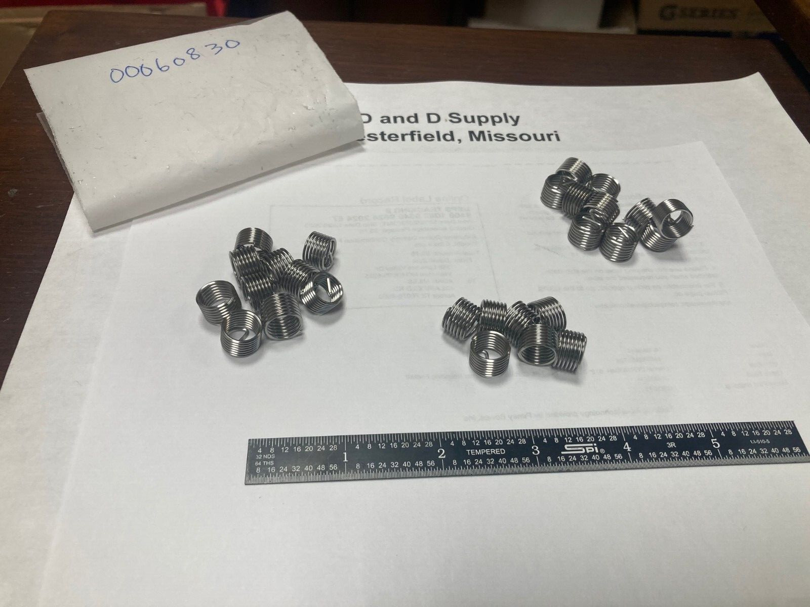 Lot of 27 Heli-Coil A1191-6CN375, Helical Inserts, 304SS, 3/8"-24, Tanged, USA