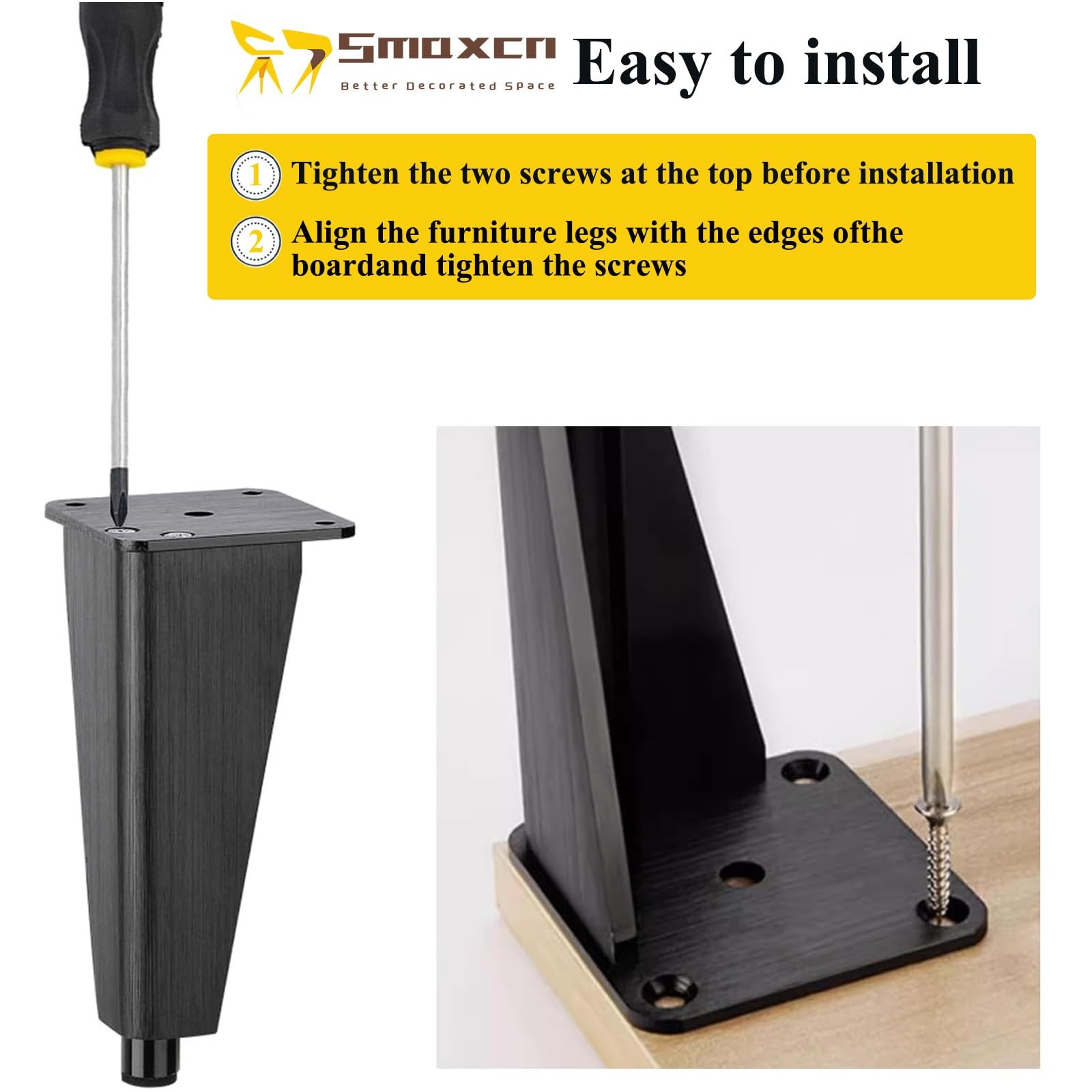 6 inch Brushed Black Aluminum Furniture Legs Set of 4, Adjustable Metal Dress...