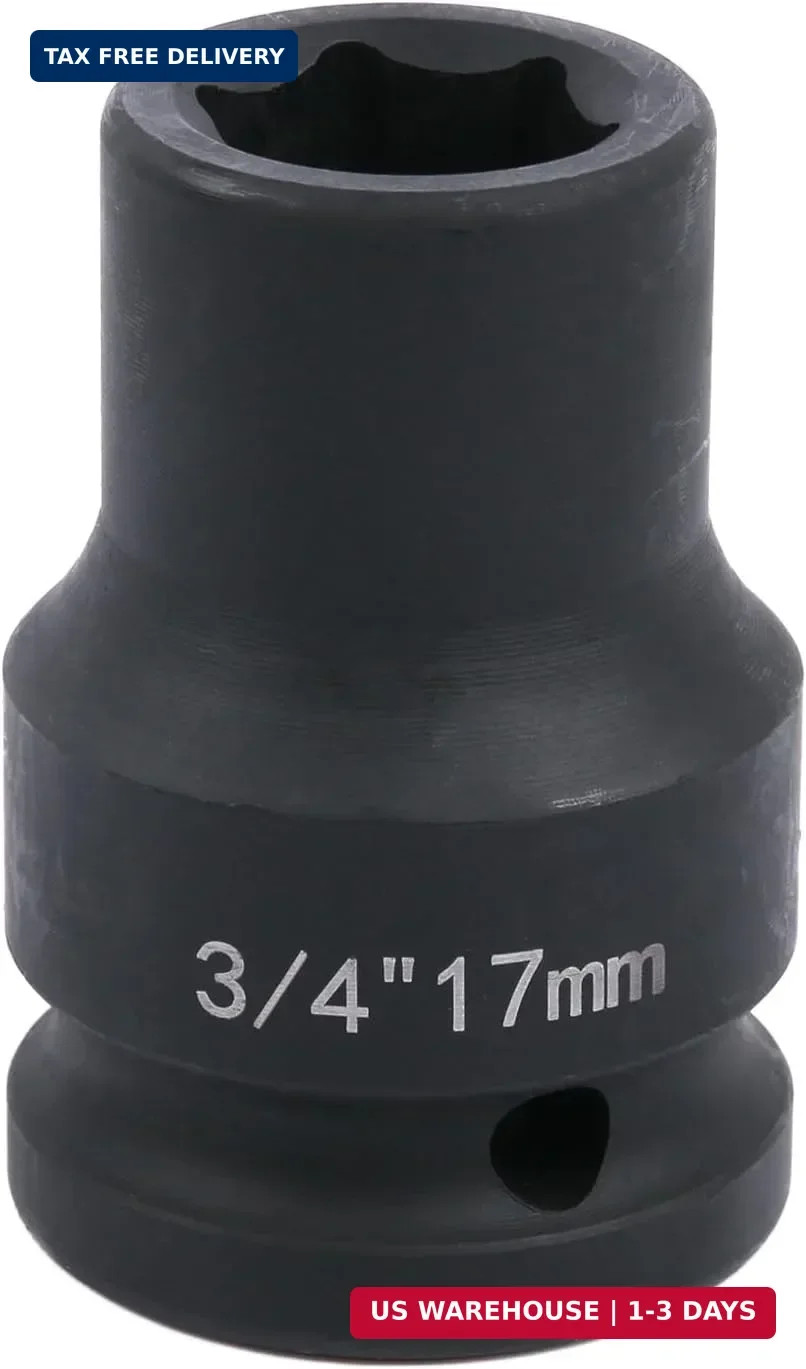 3/4" Drive 17mm Impact Socket，6-Point Chrome Molybdenum Steel for Heavy-Duty Tru