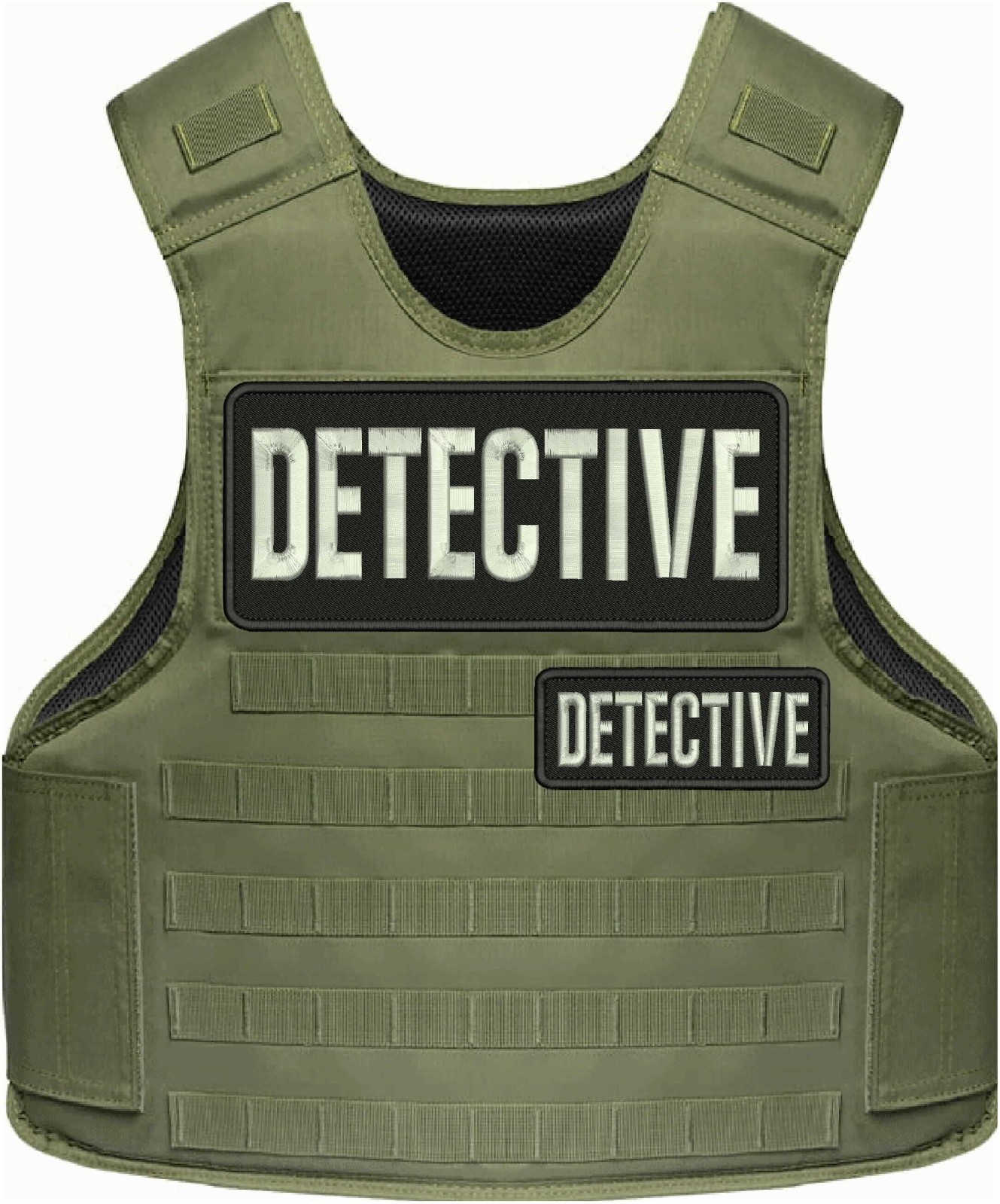 Detective Embroidery Patch 4x10 And 2x5 Hook On Back Silver On Black