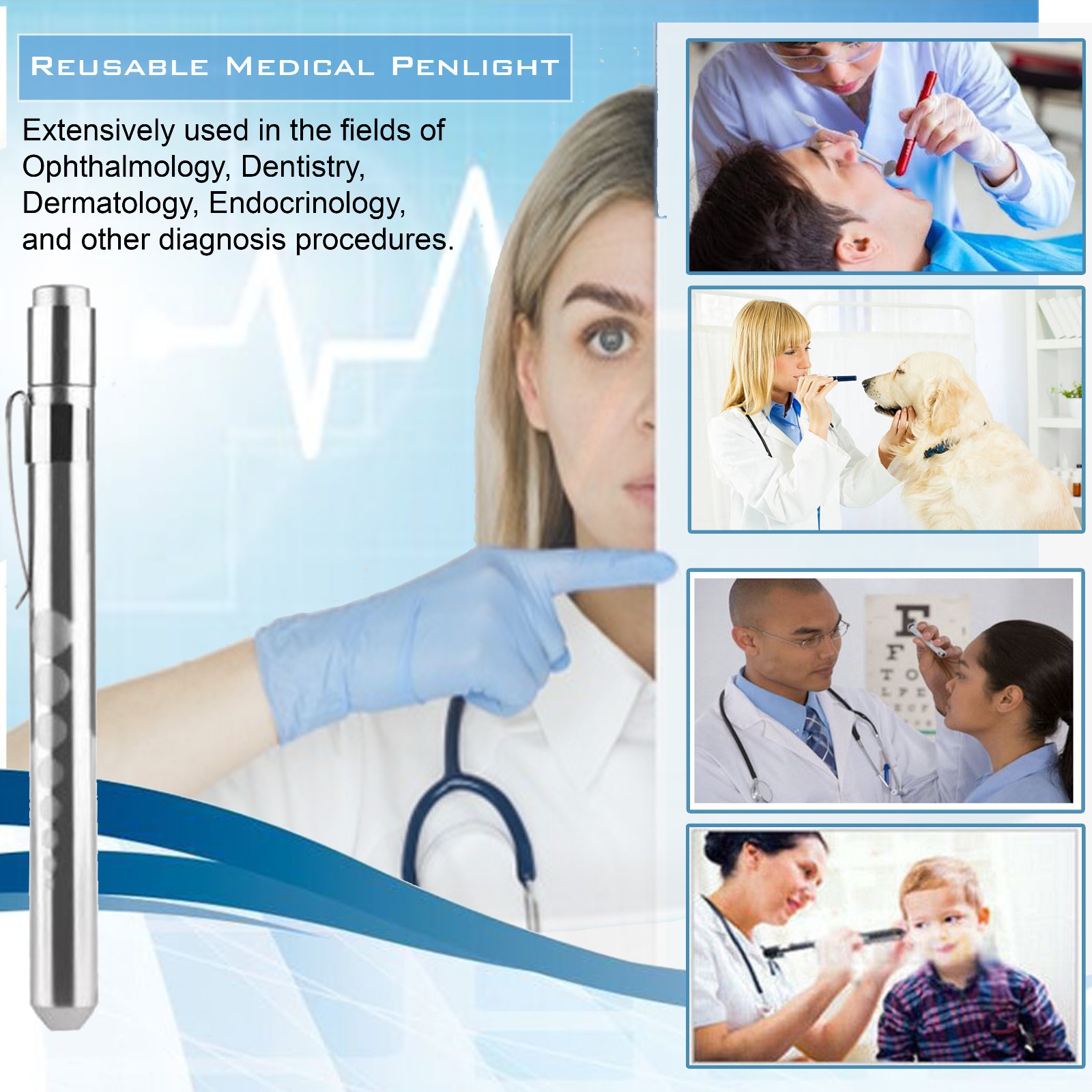 Complete Goniometer ROM Set for PT, OT, Nursing – Bonus Reflex Hammer & Penlight