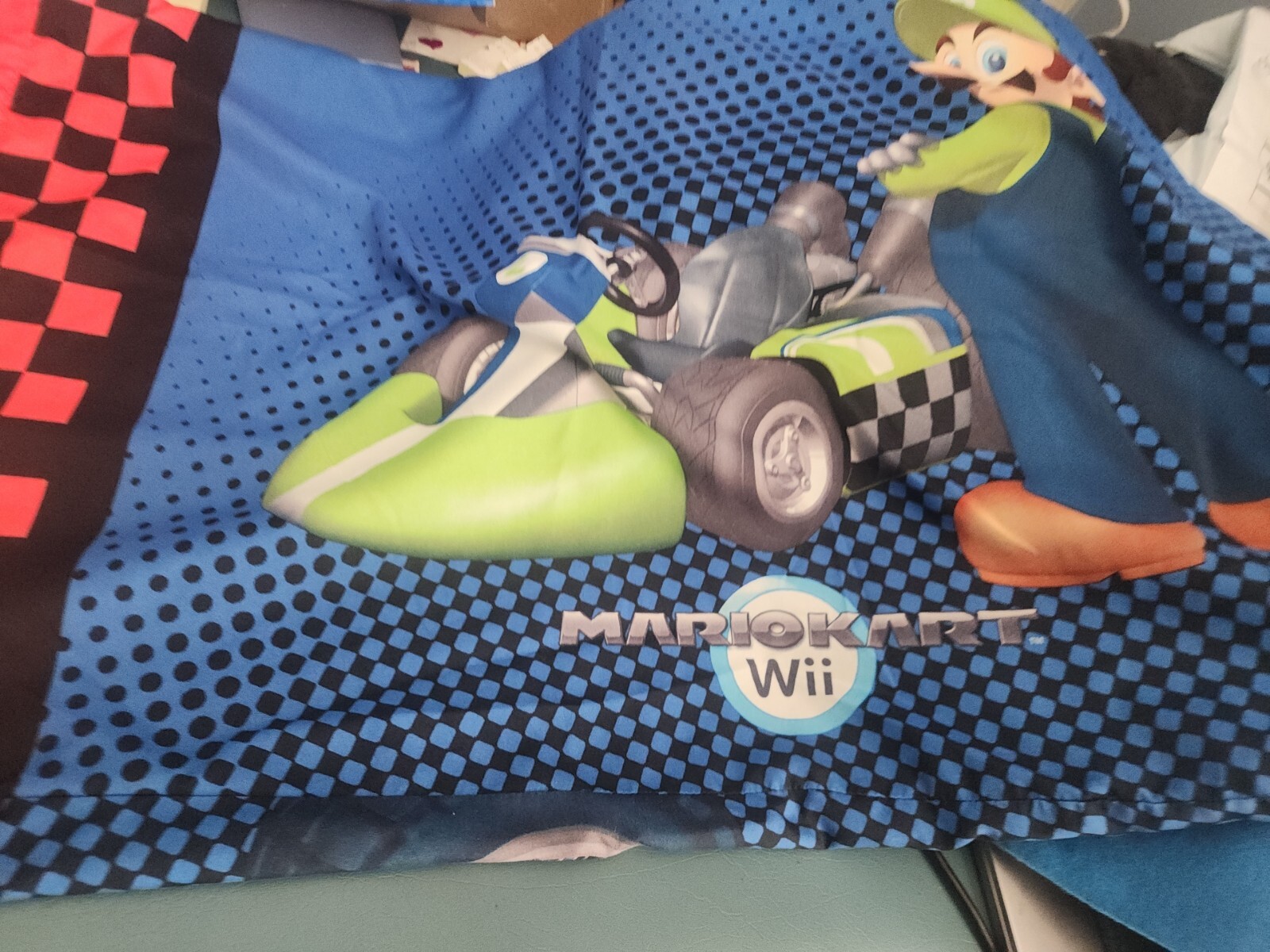 Mario Kart Wii Luigi & Mario Standard Pillow Case - Two Sided Nintendo 2010 Blue