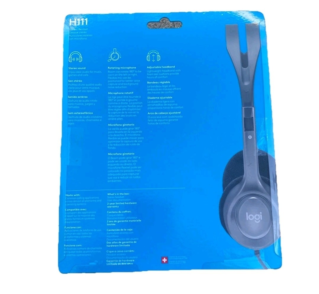 Logitech H111 Stereo Headset Rotating Microphone Adjustable Headband