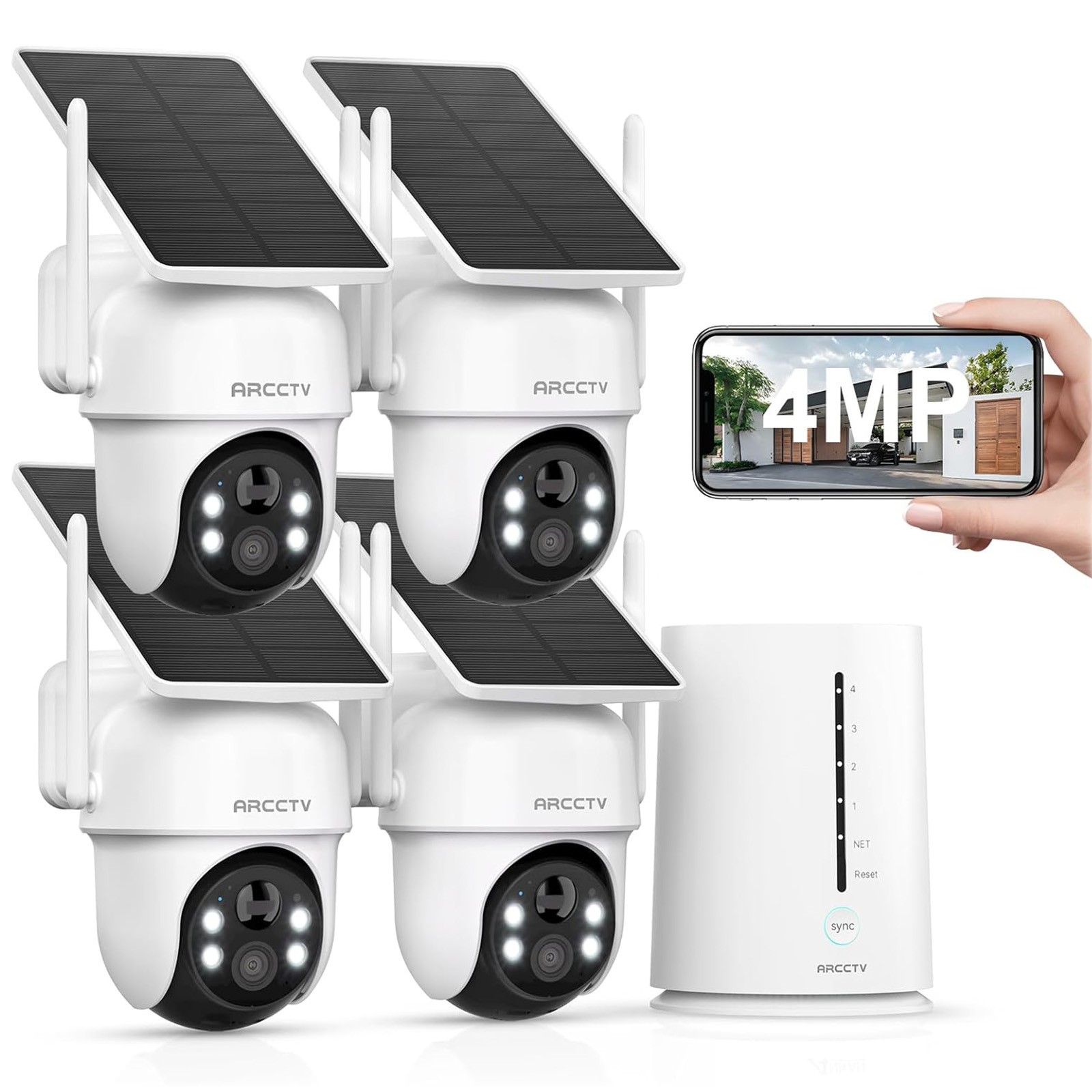 ARCCTV Wireless Security Camera System Solar Battery WiFi Pan/Tilt Outdoor Home