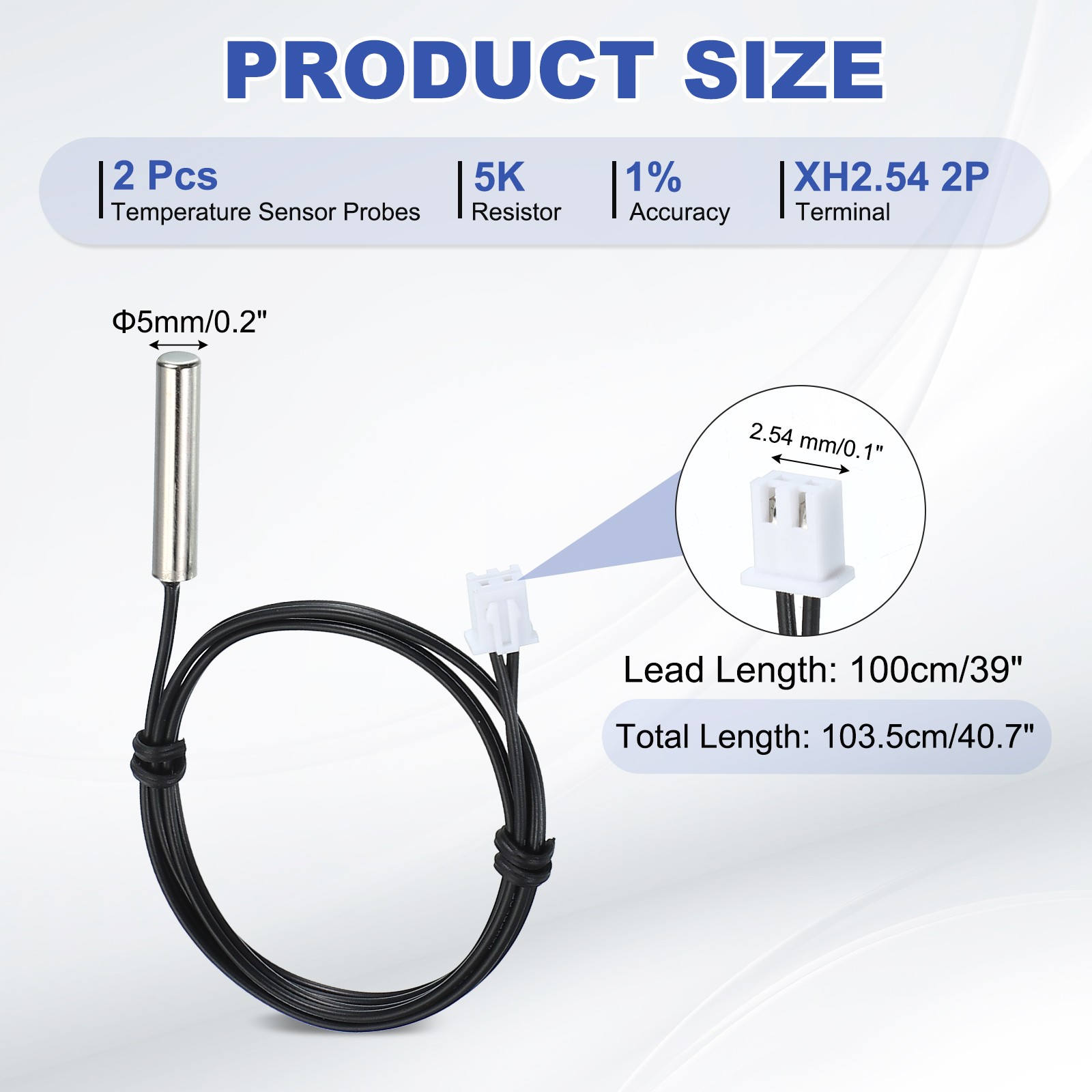 2 Pcs 5K 39 Inch 3470 Copper Temperature Sensor Probe with Terminal