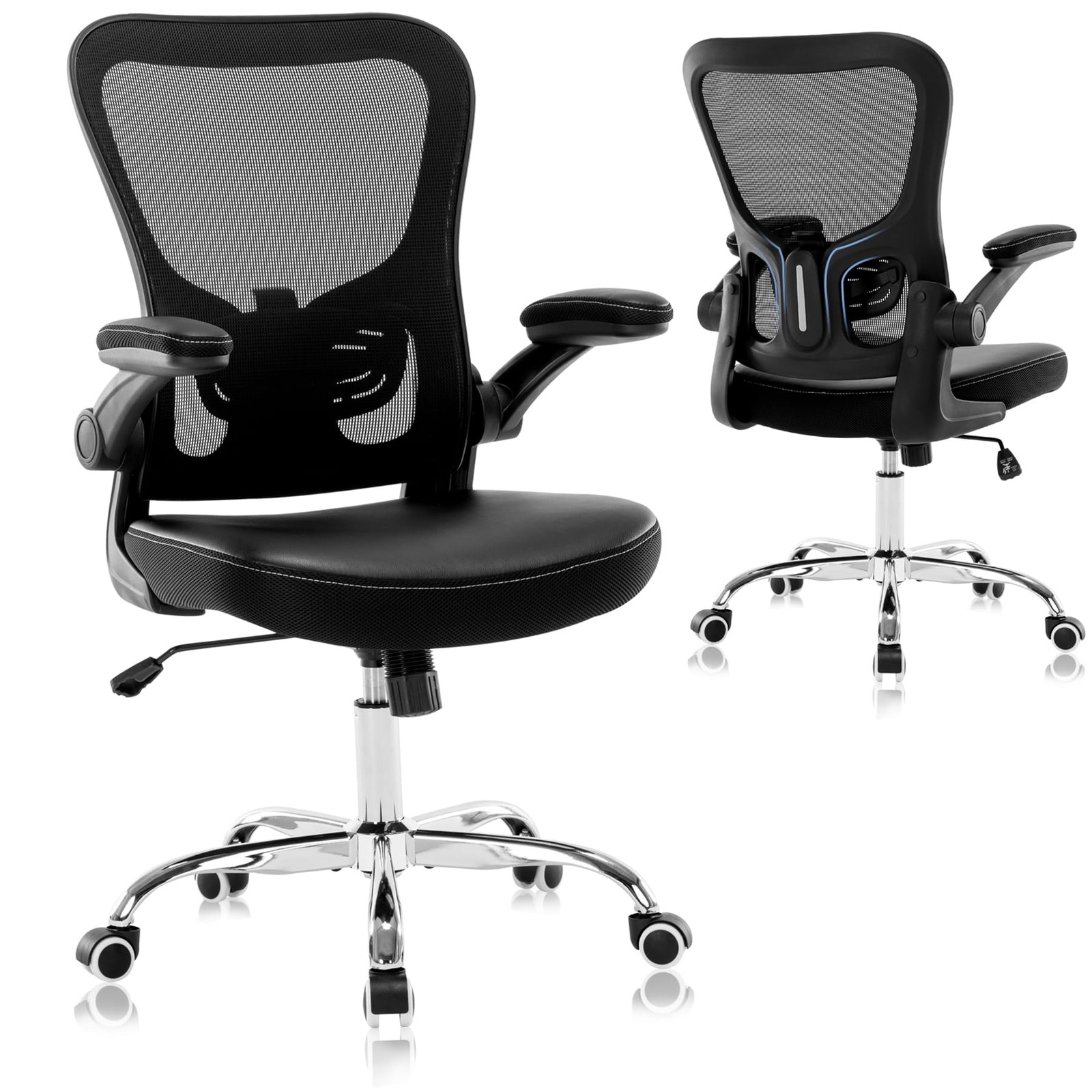 Office Chair, Mesh Ergonomic Desk Computer Chair with PU Leather Flip-up Armr...