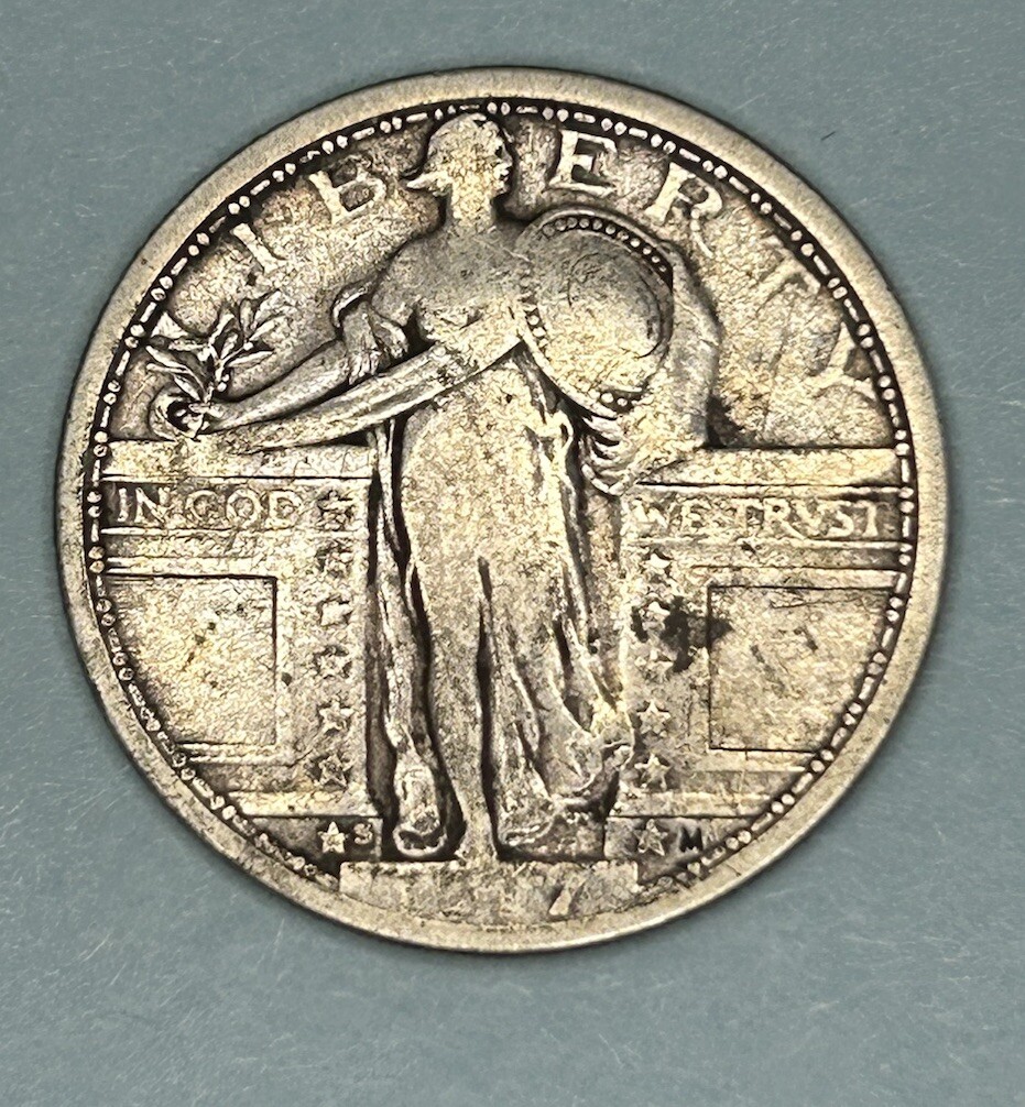 1917 S Standing Liberty Quarter- Fine Type 1- 90% US Silver Coin-Zm