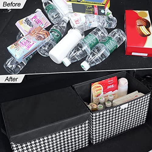 8sanlione Car Cargo Trunk Storage Box with Lid, Houndstooth Pattern Black/White