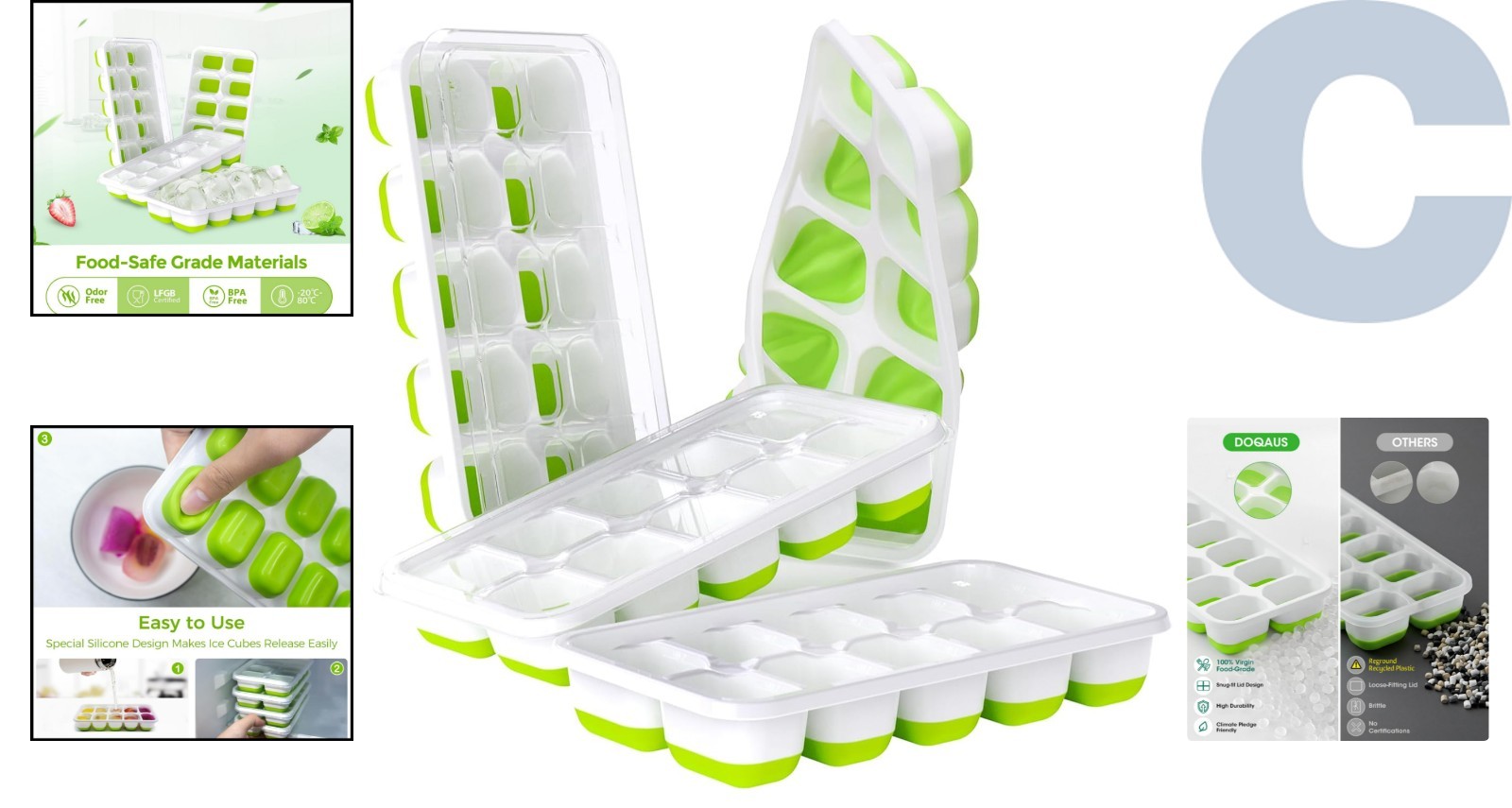 Elegant Stackable Ice Cube Trays with Spill-Resistant Lids - Dishwasher Safe