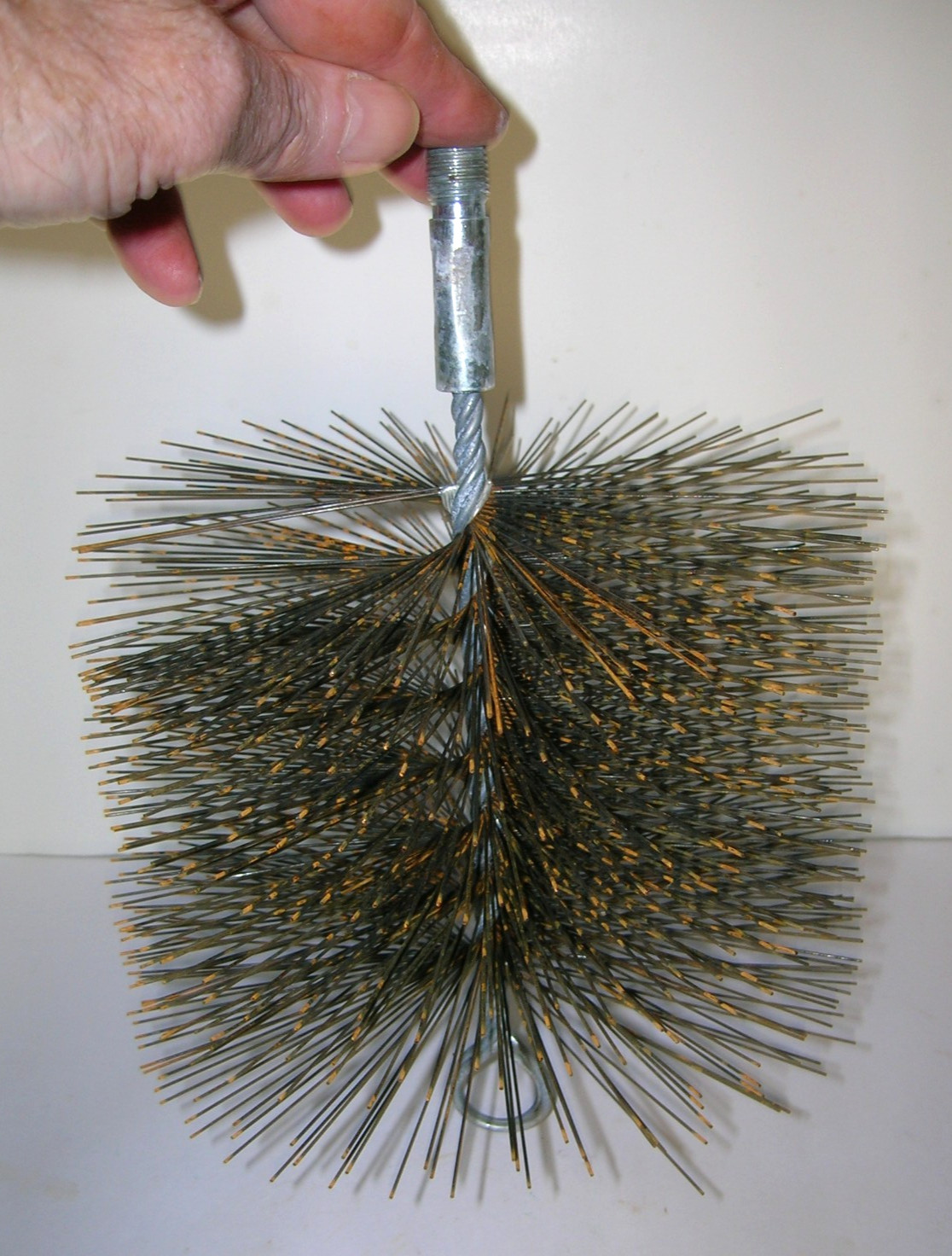 7" Round Wire Chimney Flue Cleaning Brush  1/4" NPT Thread & Loop  Light Wear