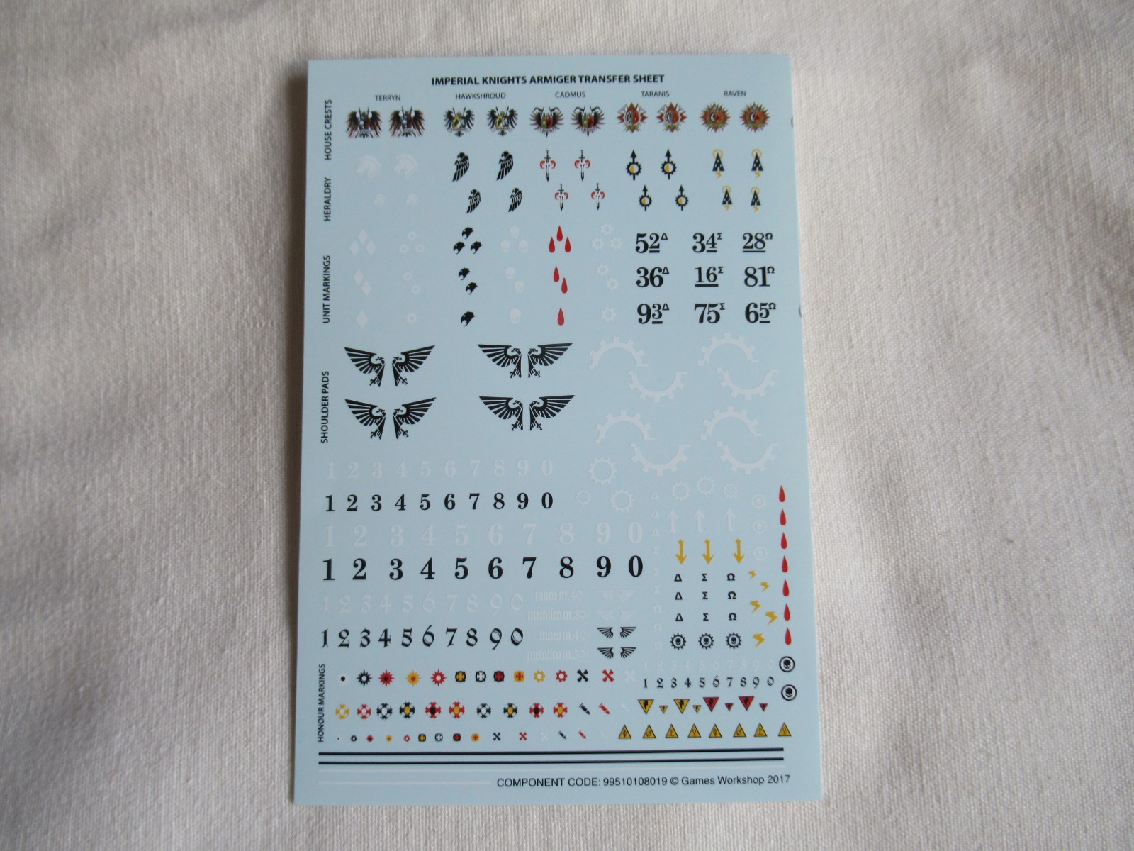 Imperial Knights Armiger Transfers Sheet *Warhammer 40,000* Games Workshop