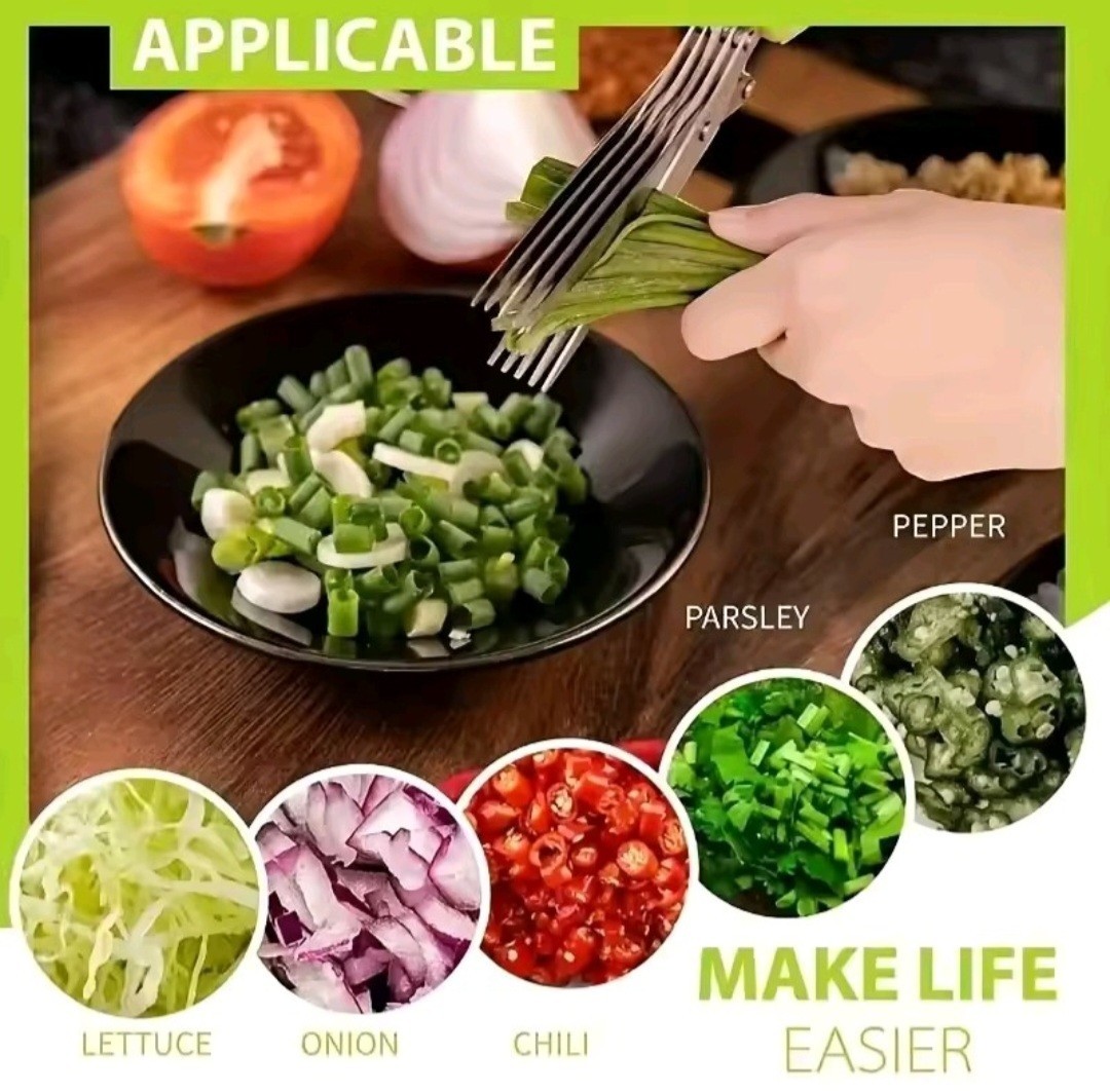 Multi Functional Stainless Steel 3 Layer Kitchen Scissors Scallion Cutter Pepper