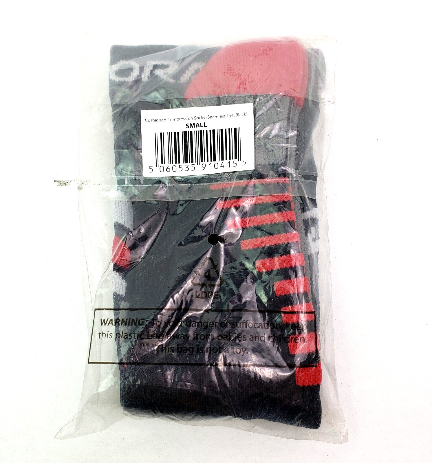 Rymora Mens Size S 4-7.5 Black Red Cushioned Compression Socks 1 Pair