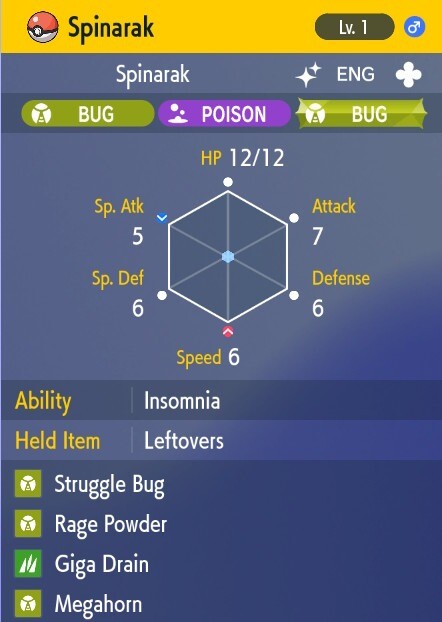Pokemon Scarlet and Violet 6iv Shiny Max EV Spinarak