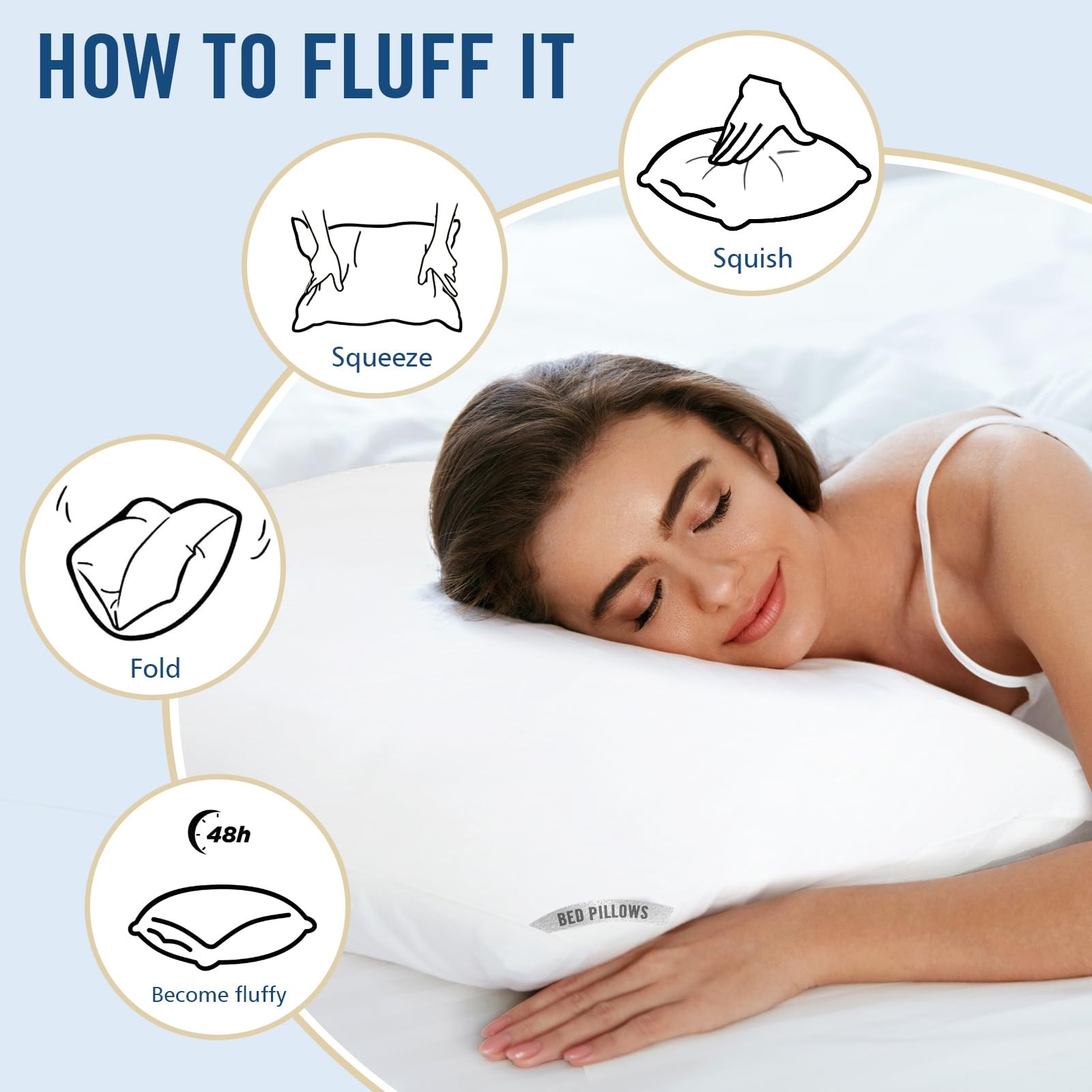2 Pack Luxury Hotel Bed Pillows King Size Down Alternative Back Stomach Side