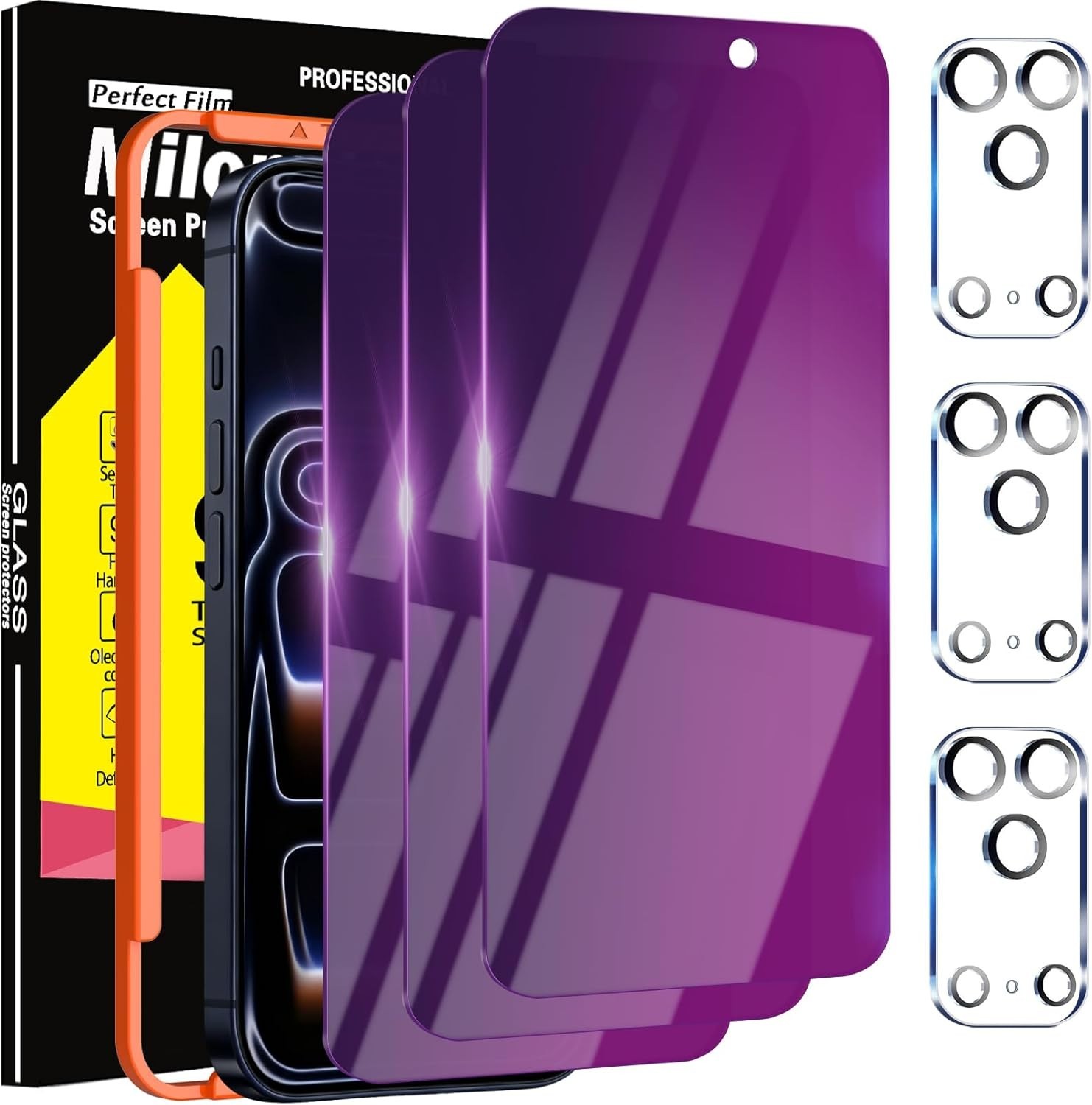 3 Pack Gradient Colorful Privacy Screen Protector for iPhone 17 Pro Max