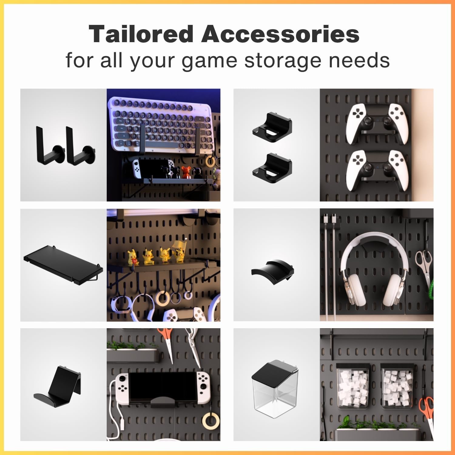 Pegboard Wall Organizer Black 33"x22" for Gaming Accessories