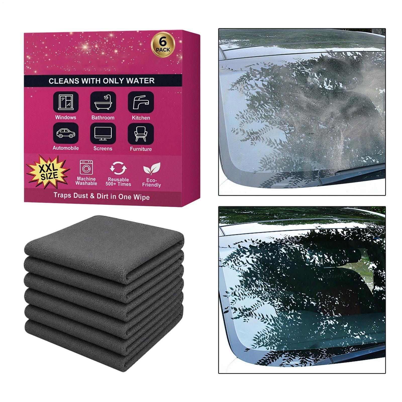 Genie Magic Cleaning Cloth 6-Pack,Microfiber Cleaning Cloths Reusable