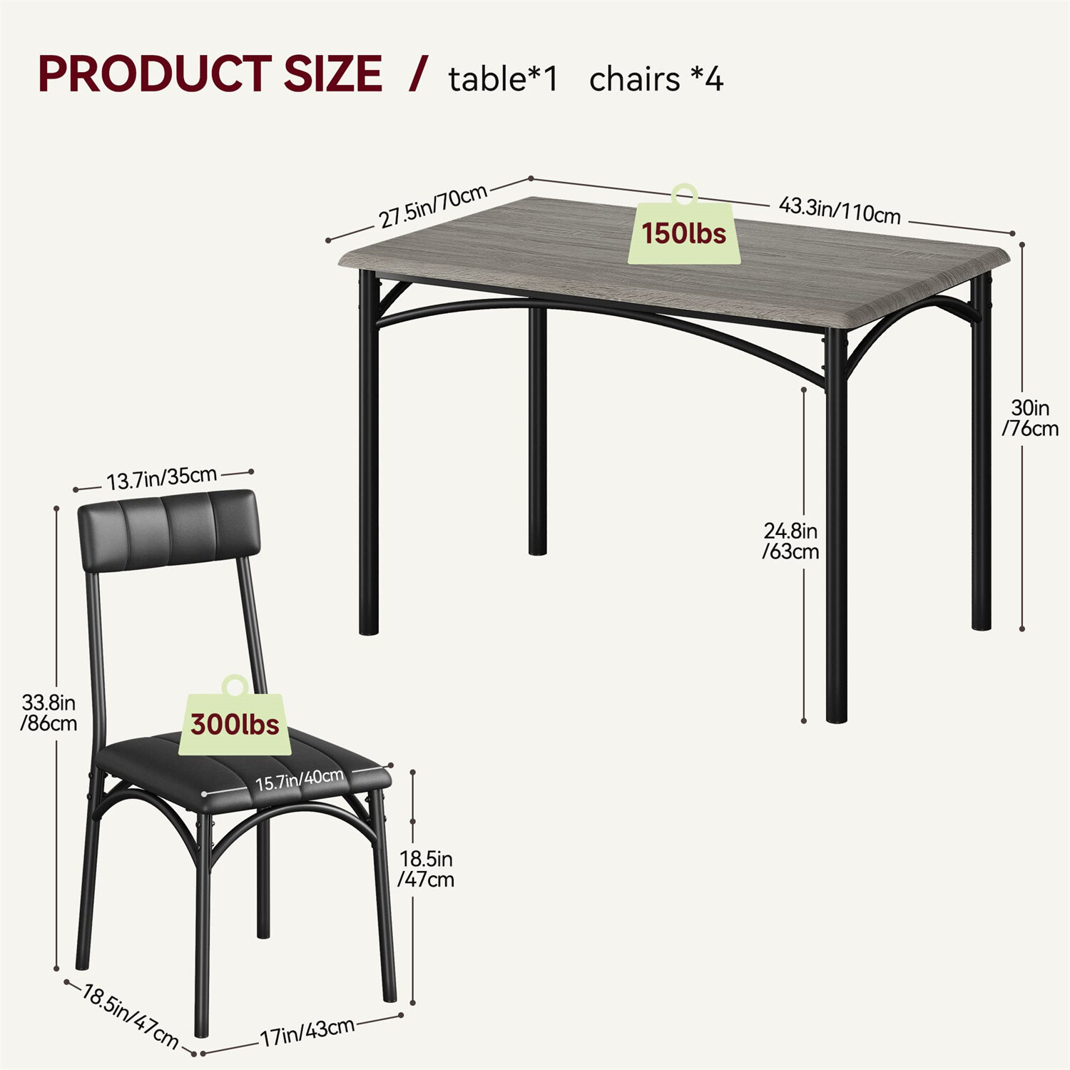 Dining Table Set for 4 Kitchen Table Chairs Metal Wood Upholstered Dining Sets