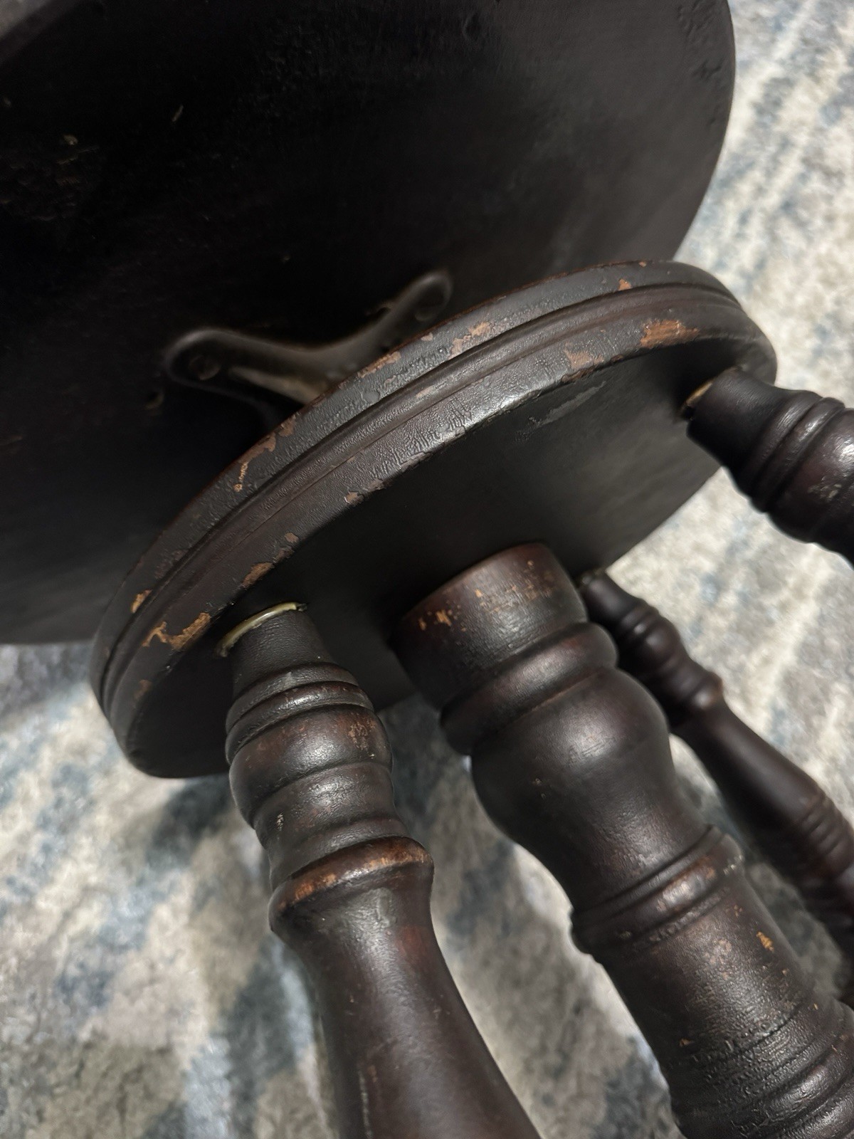 Antique Victorian Piano Stool Adjustable Wood Glass Ball Claw Feet Round Seat
