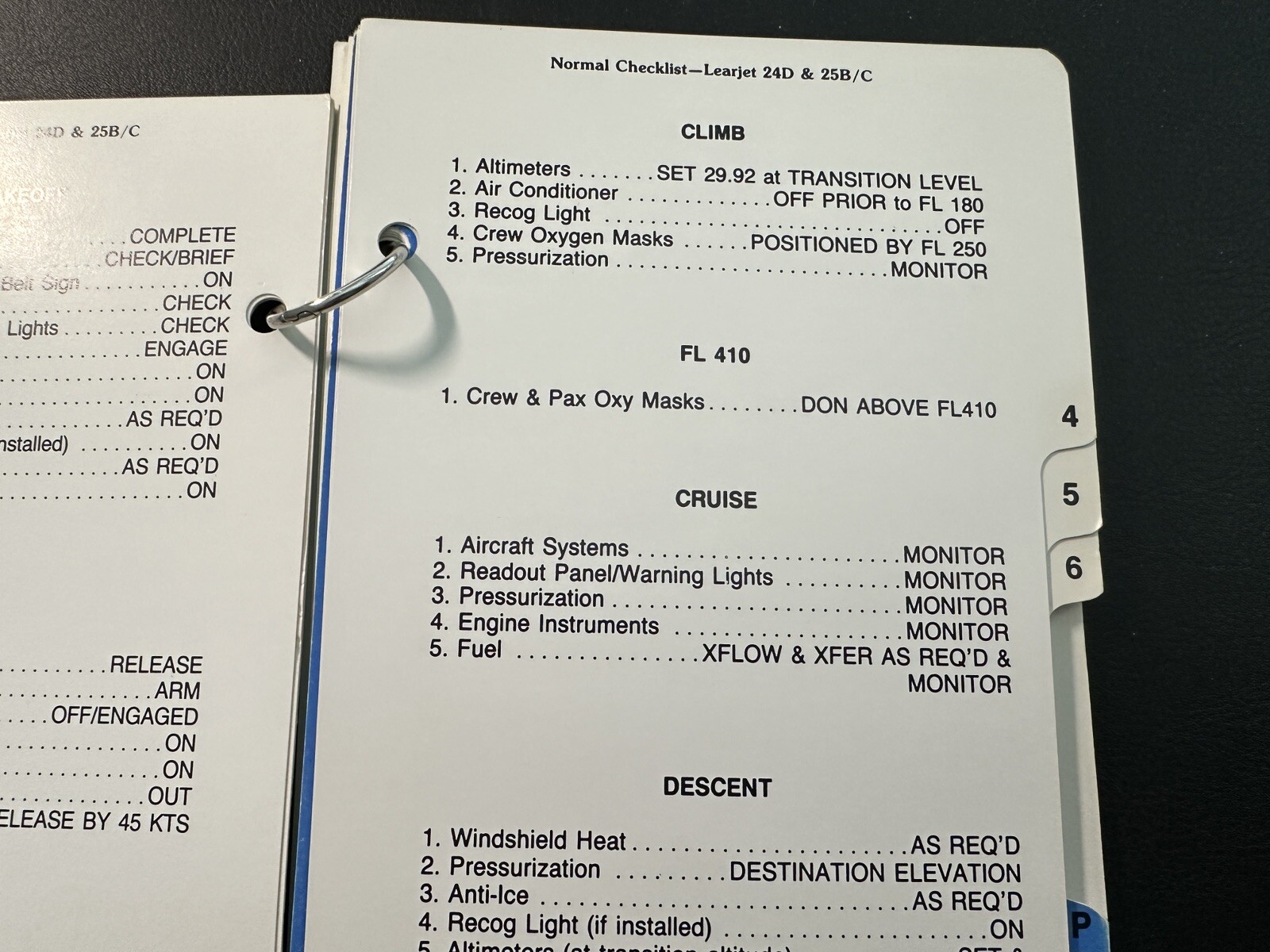 Learjet 24D and 25B/C Emergency/Normal Checklist 1991