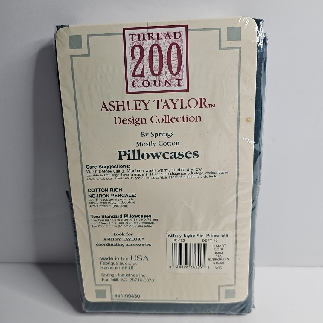 Ashley Taylor STANDARD Pillowcase Set 2 Piece Evergreen 200 Thread Count Green