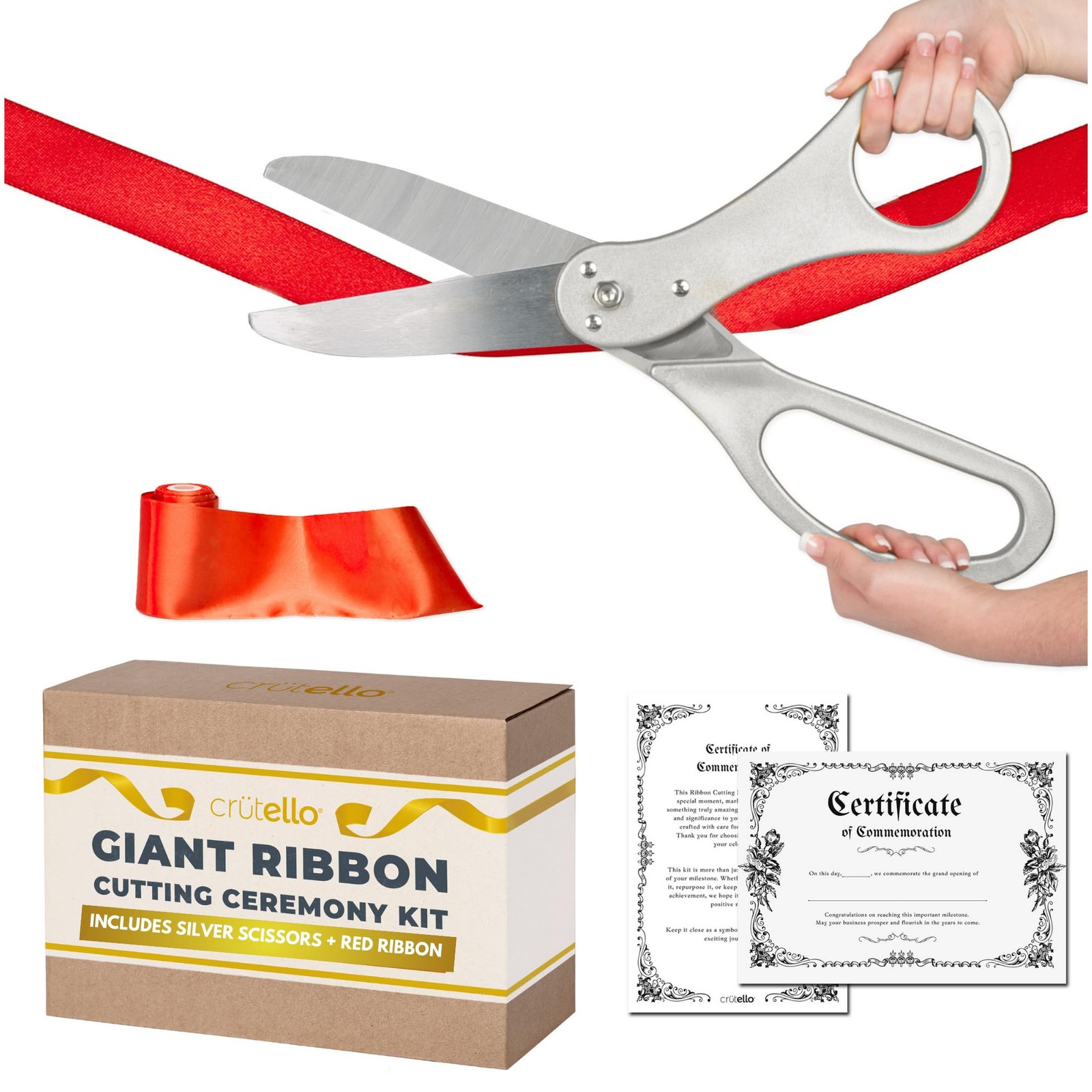 Crutello Giant Ribbon Cutting Ceremony Kit 20" Scissor Set Sharp Silver