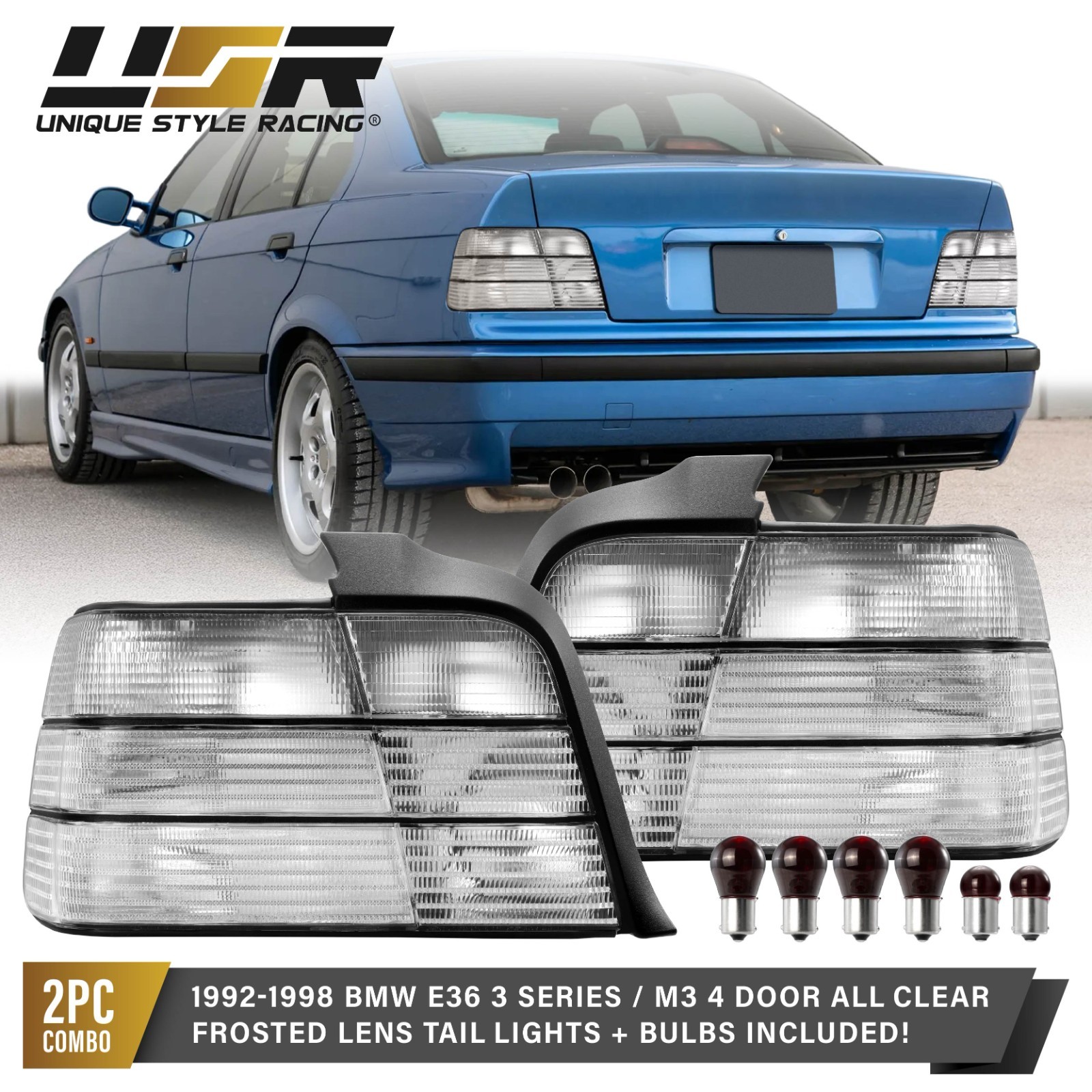 ALL CLEAR OE Style Euro Tail Light Pair For 92-99 BMW 3 Series E36 4D Sedan