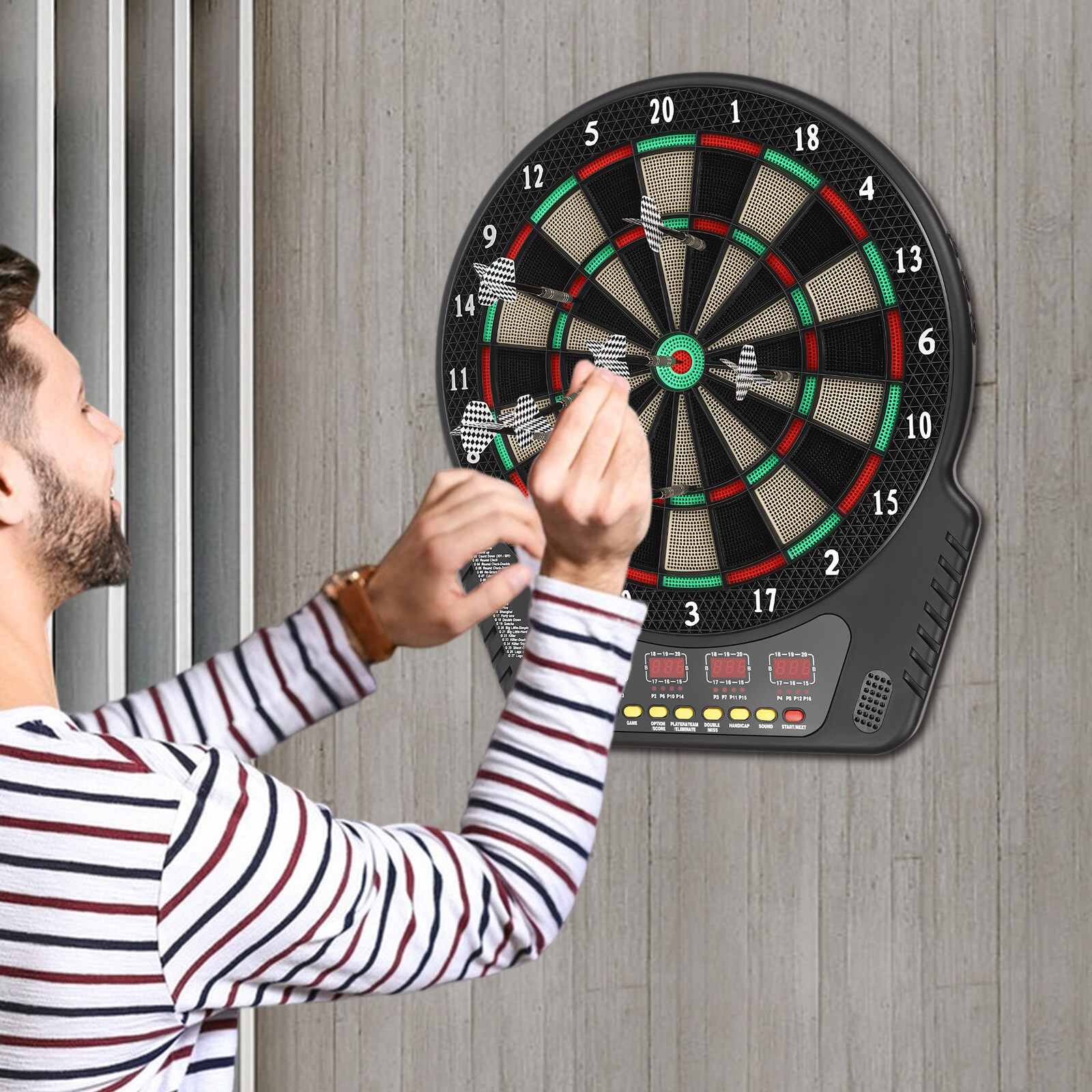 8 Levels Electronic Dart Board Wall Mounted Innovative Dart Machine w/ 6 Darts
