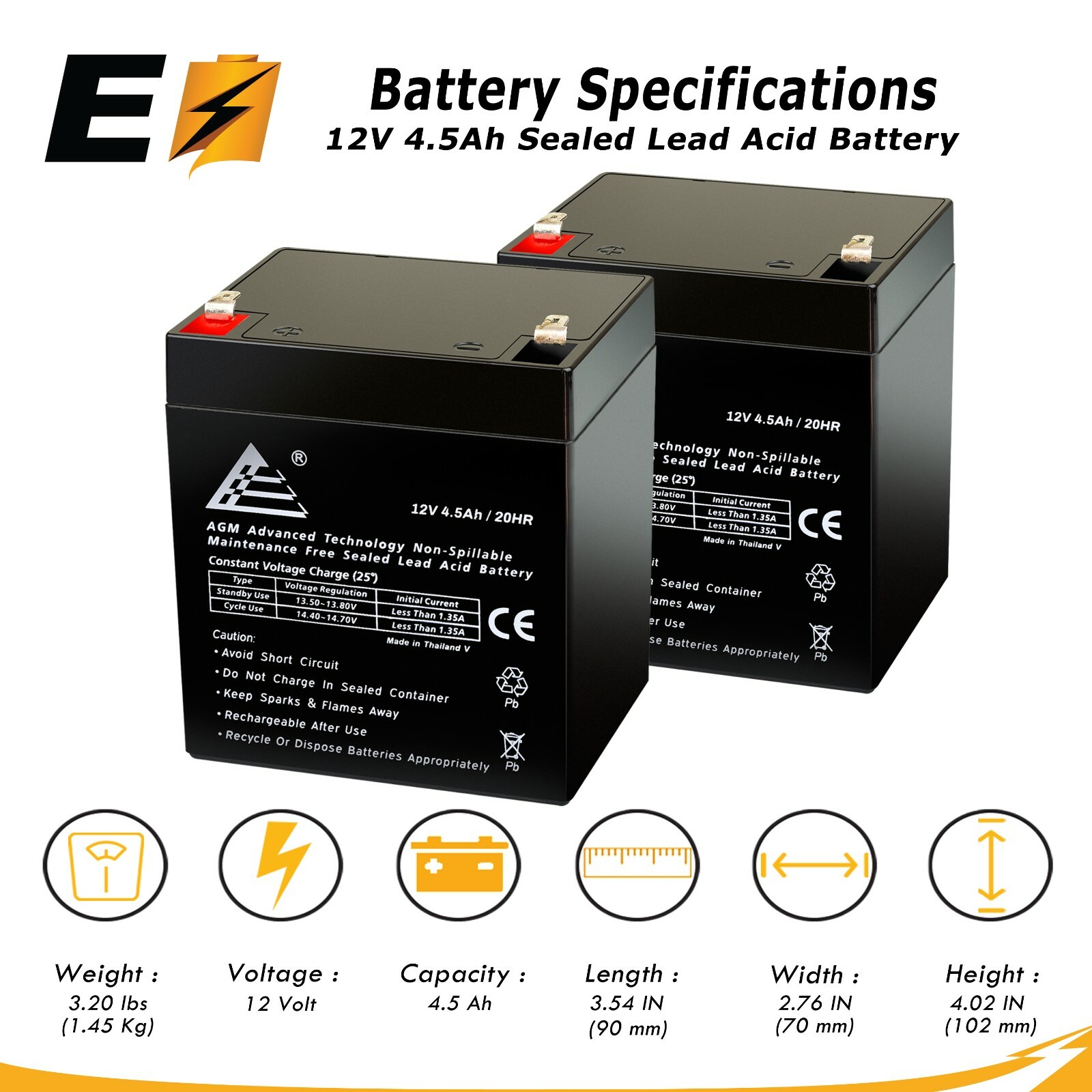 2 Pack - 12V 4.5Ah Replacement Scooter Battery for Enduring CB4.5-12, CB 4.5-12