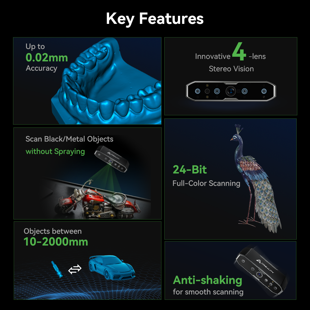 Creality 3D Scanner CR-Scan Otter 0.02mm Accuracy Scan for Black/Metal Objects
