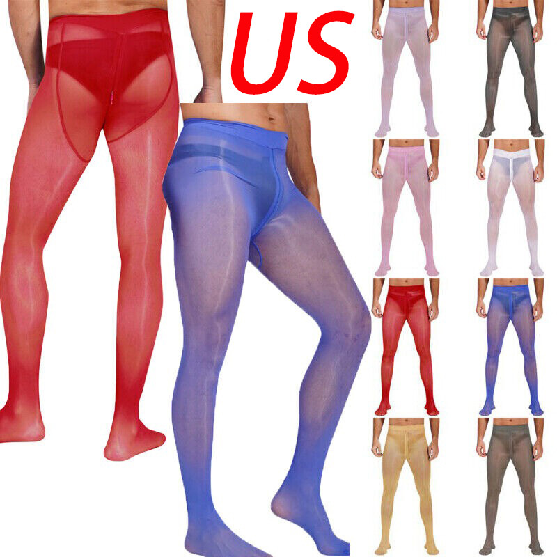 Mens Pants See Through Tights Solid Color Pantyhose Glossy Clubwear Sexy Sheer