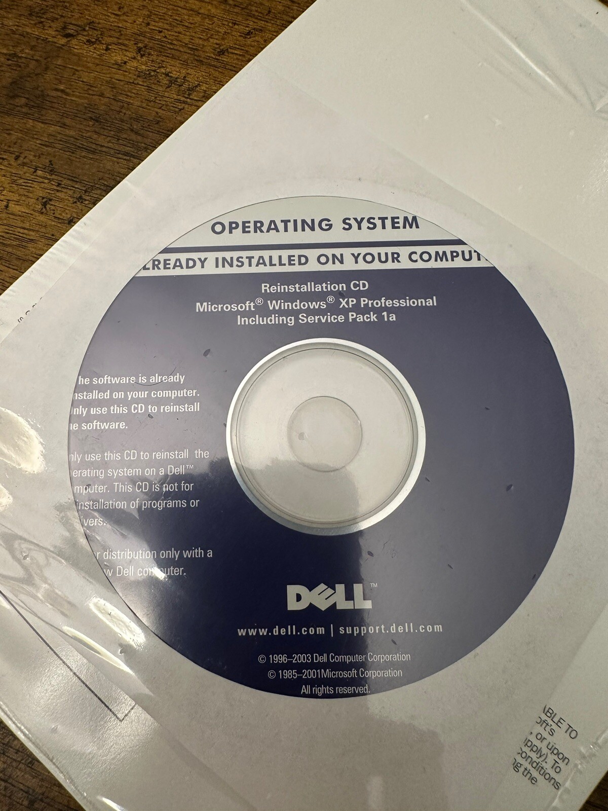 Microsoft Windows XP Professional Service Pack 1a Dell Reinstallation CD