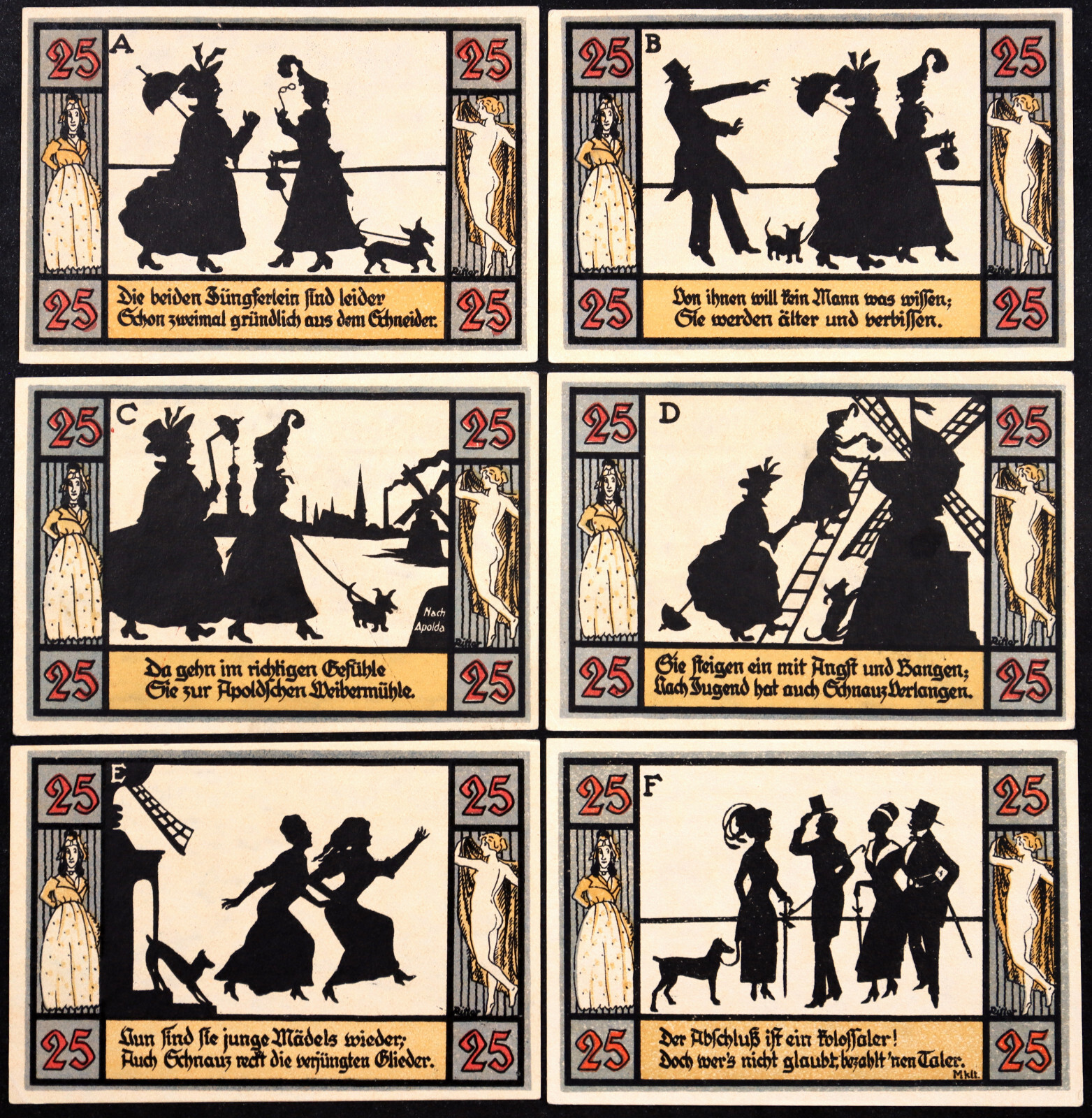 APOLDA 1921 "Windmill of Youth" Complete Series Nudes Silhouettes German Notgeld
