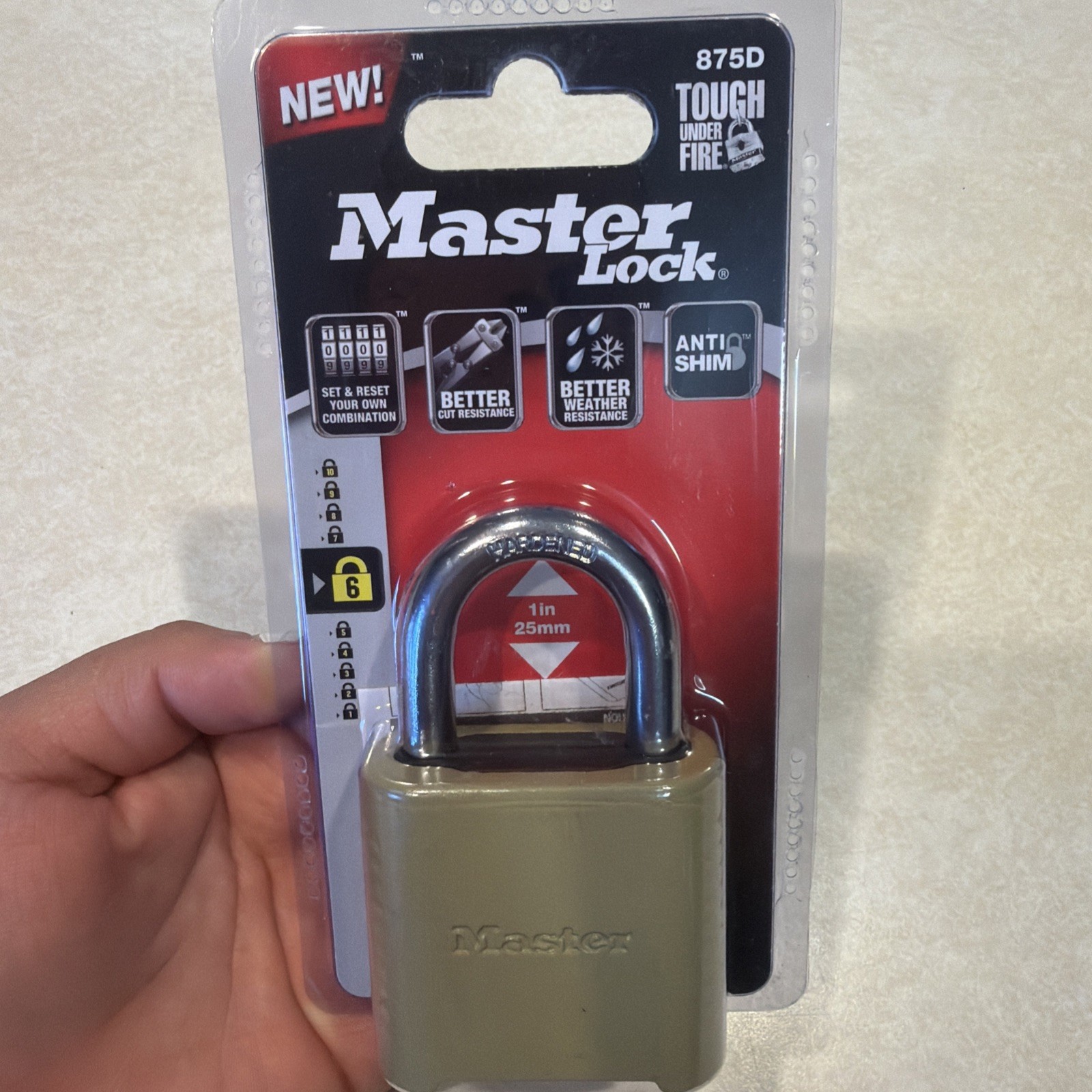 Master Lock 875D Resettable Combination Padlock Brass Body Steel Shackle 5/16 in