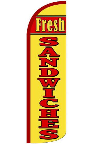 FRESH SANDWICHES - Windless Swooper Flag 3x11.5 ft Feather Banner Sign yz