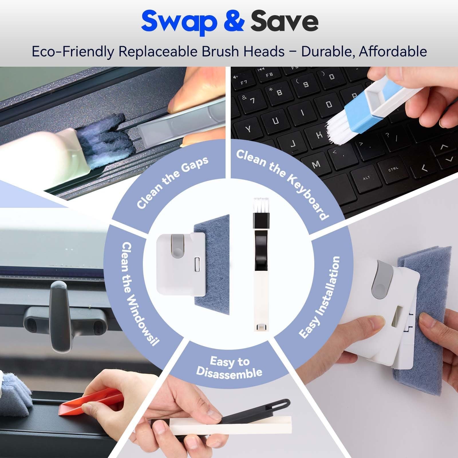 Window Track Cleaner Tools Set, 14 PCS Window Groove Cleaning Brush Kit for S...