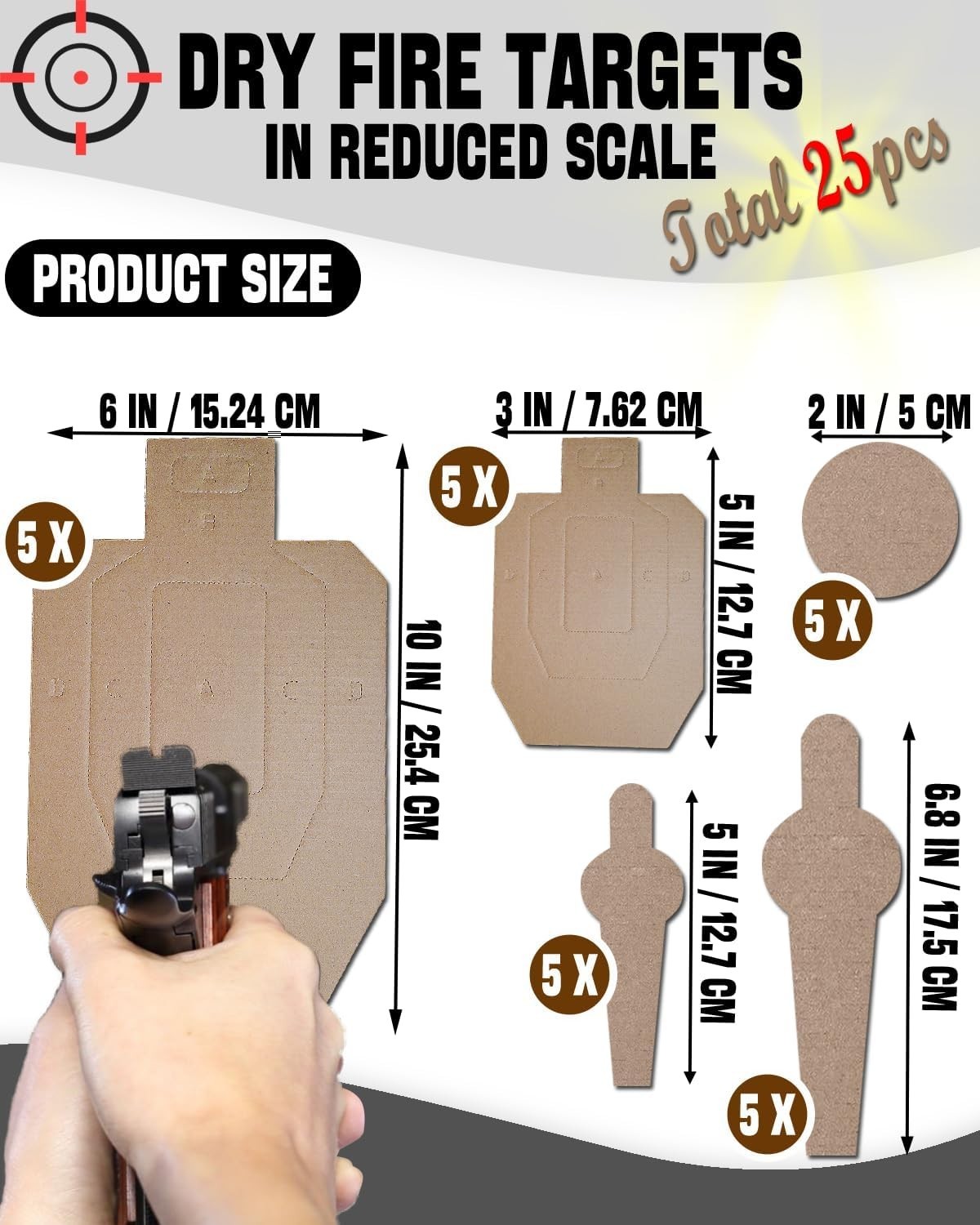 5 Set 25 Pcs , Cardboard Targets for Shooting Silhouette Simulation Style, Co...