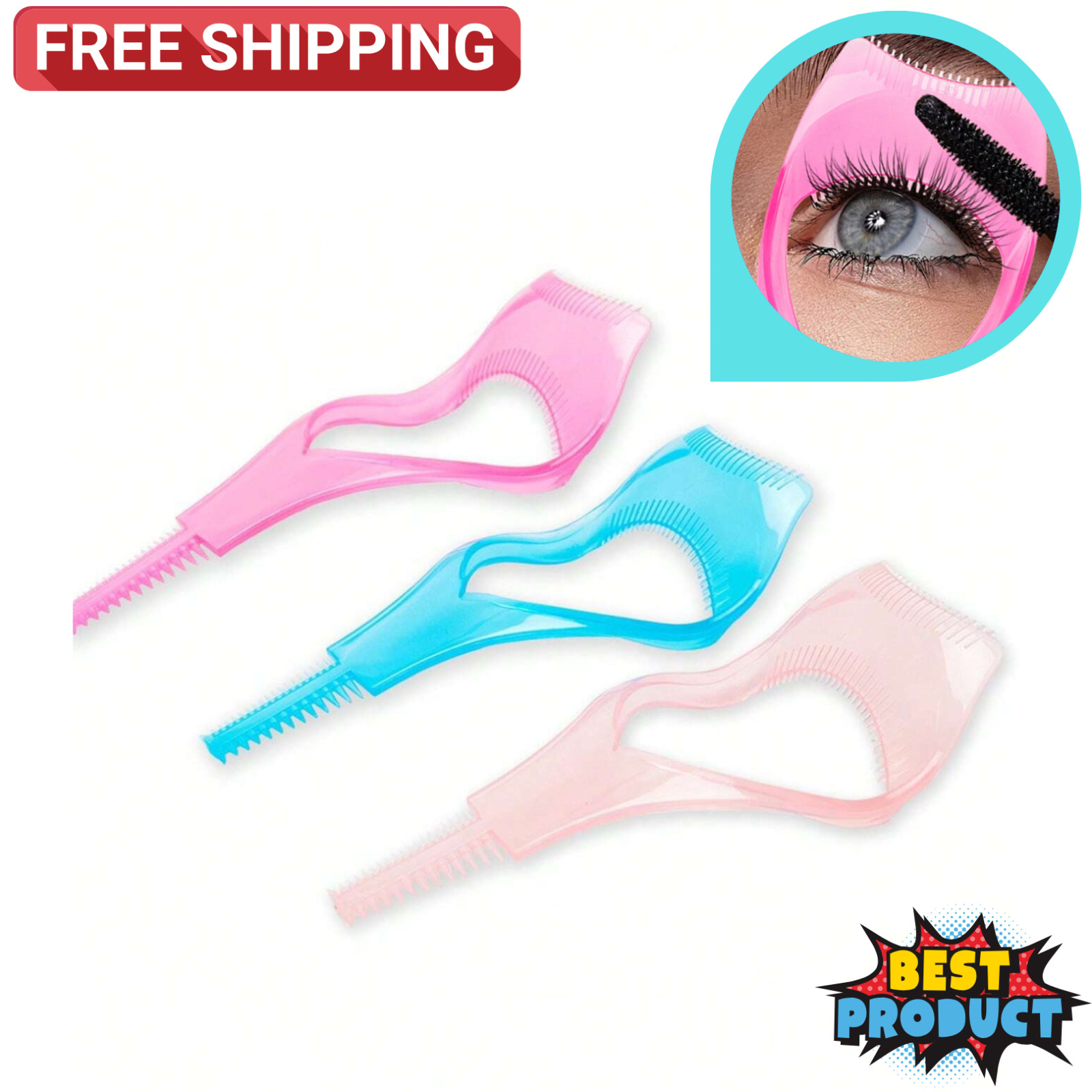 3-in-1 Eyelash Template Curler Mascara Guard Applicator Comb Brush Cosmetic Tool