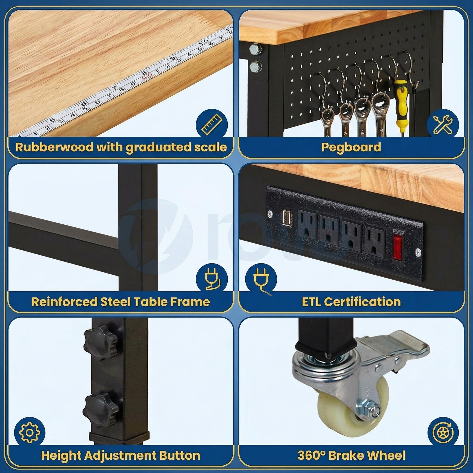 🍀48" x 24" Adjustable Workbench with Power Outlet & Scale, Portable Worktable