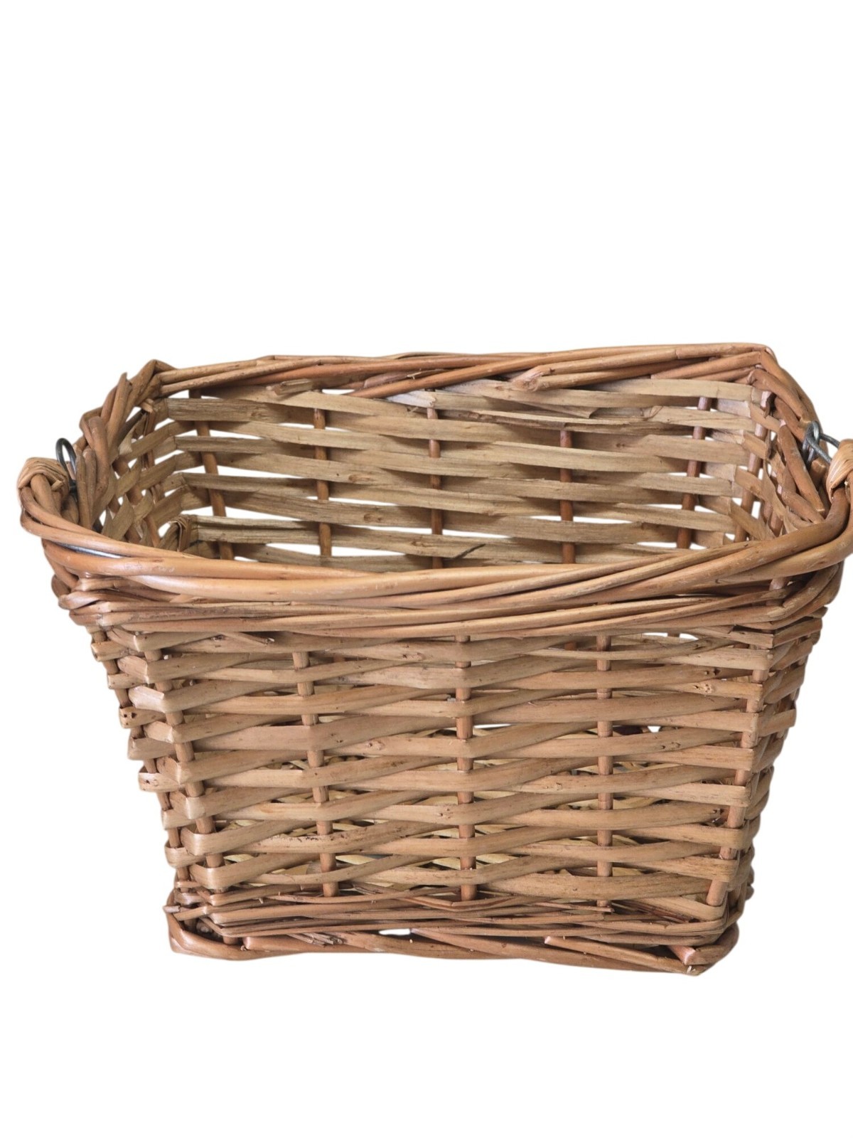 Handwoven Rectangular Basket Metal Link Collapsible Handle Natural