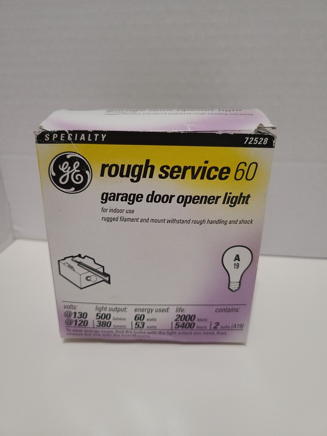 GE Rough Service 60 Garage Door Opener Light 2 Bulbs NIB Item#72528 130v120v A19