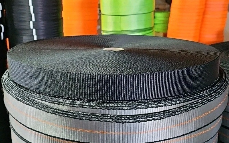 240' Roll of 1-23/32" Black w/ One Gray Edge Tie Down Webbing: 15 Available NEW!