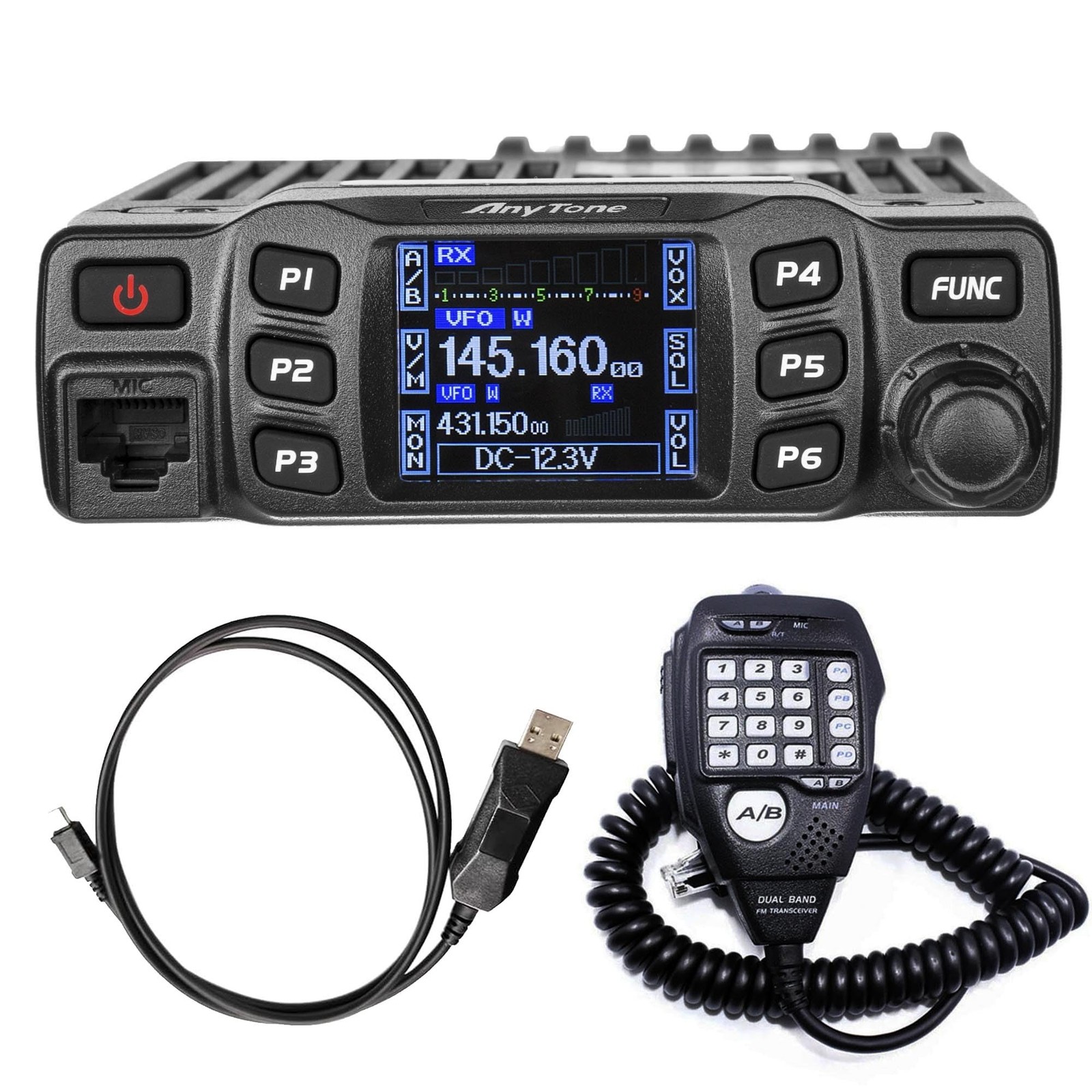 AnyTone AT-778UVII Transceiver Mobile Radio Dual Band 25W w/Cable